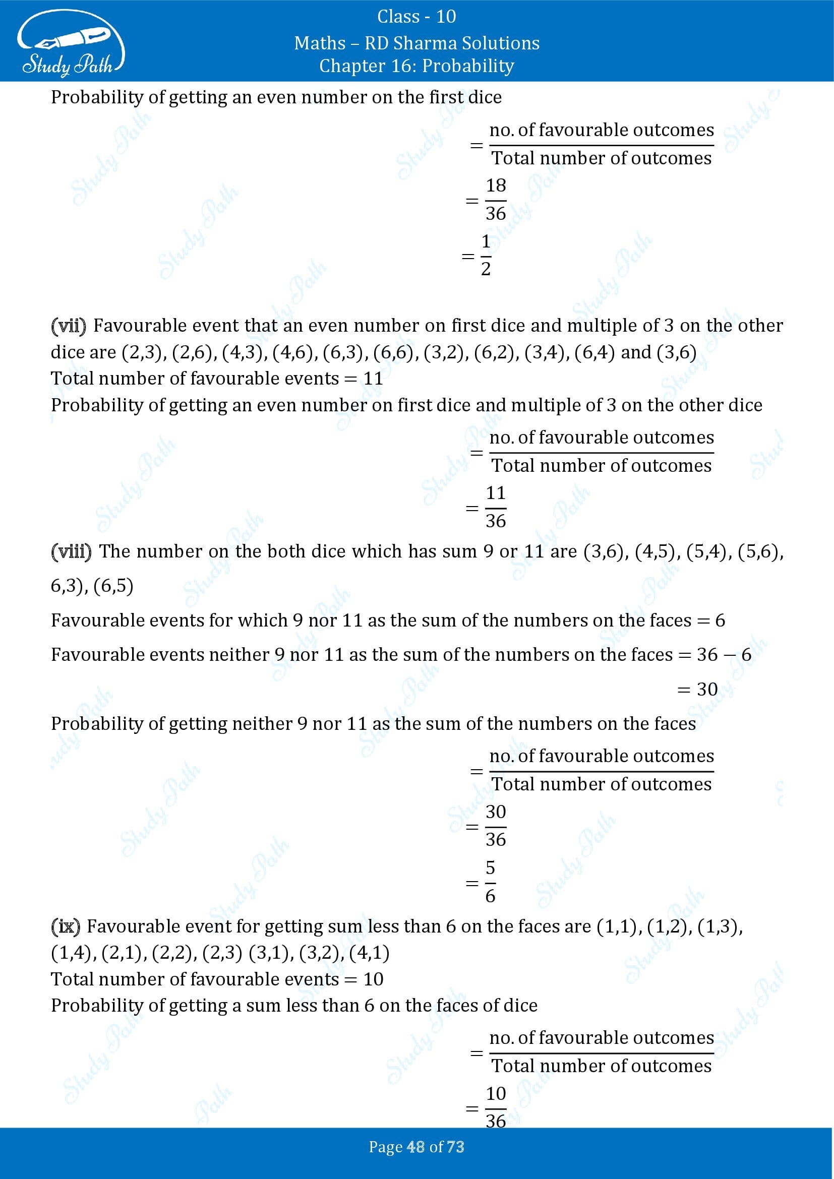 RD Sharma Solutions Class 10 Chapter 16 Probability Exercise 16.1 00048