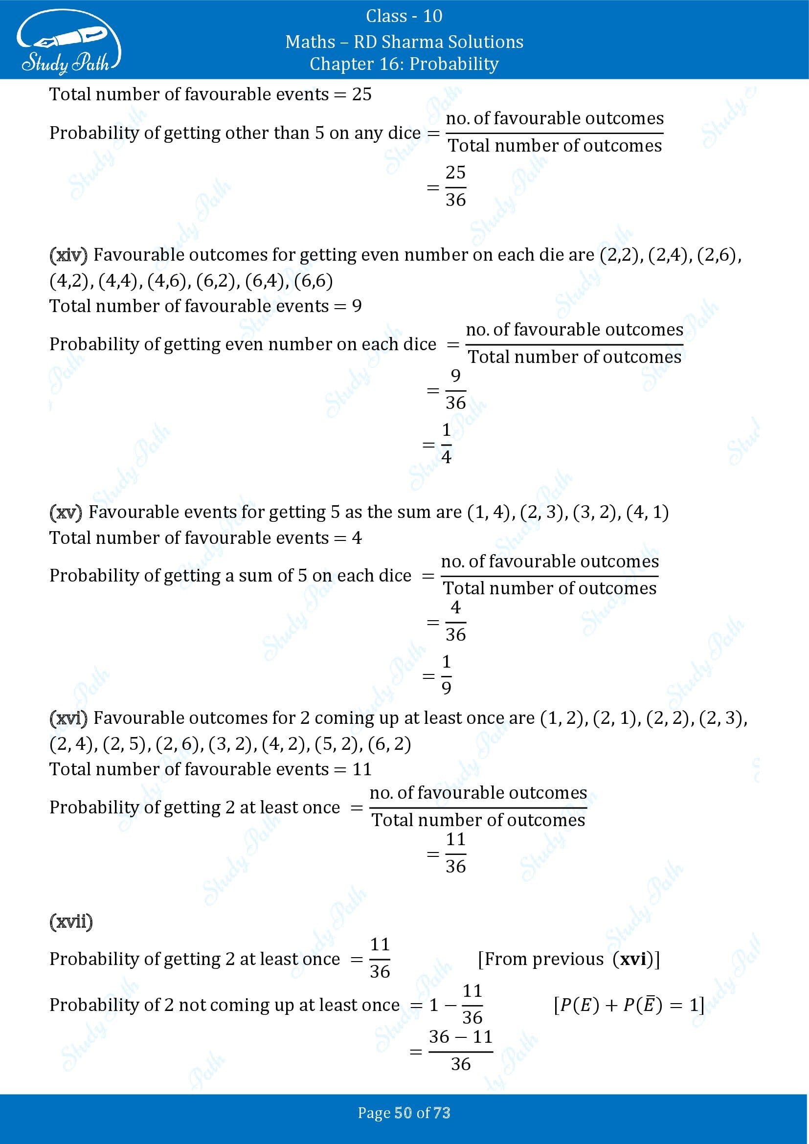 RD Sharma Solutions Class 10 Chapter 16 Probability Exercise 16.1 00050