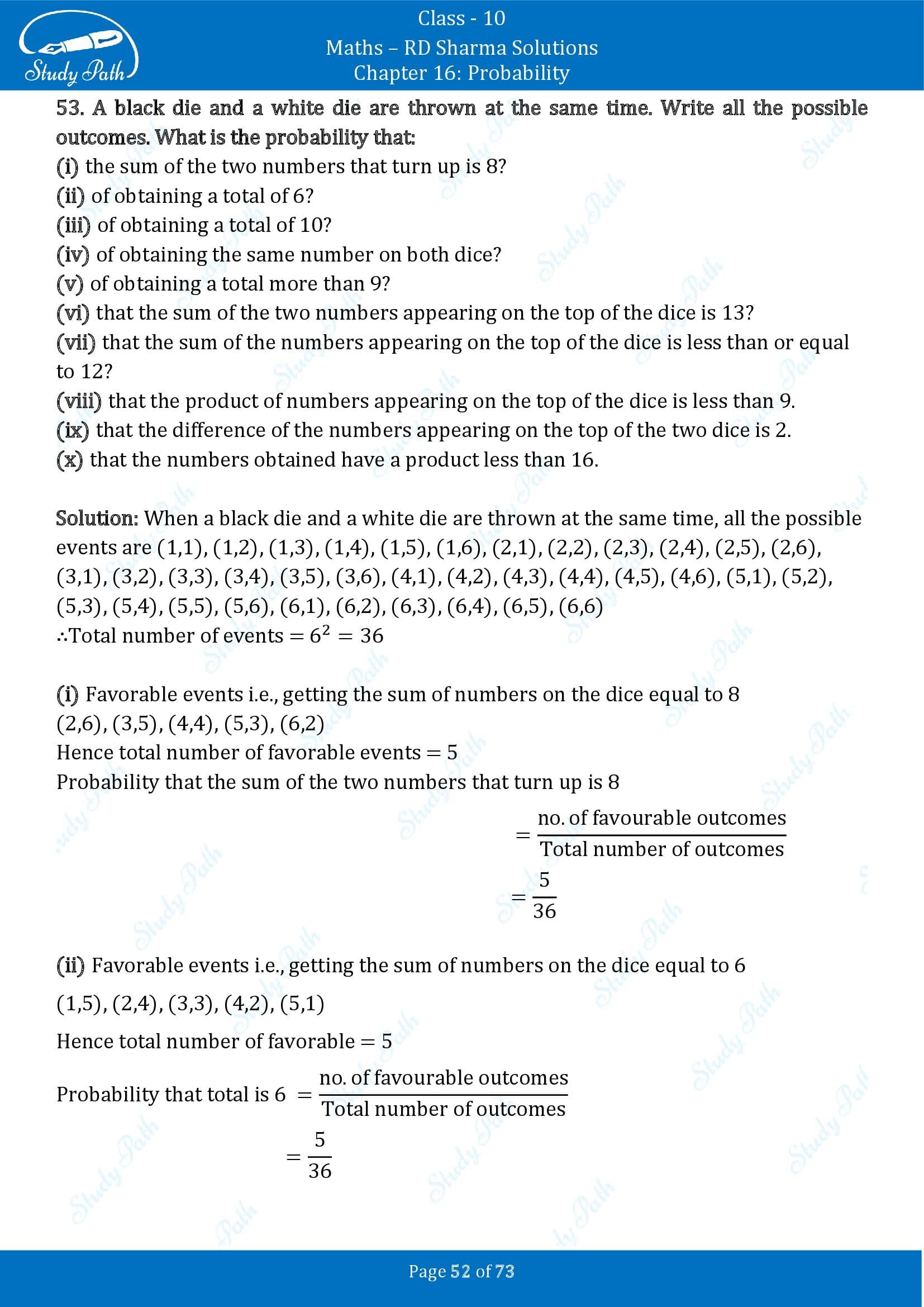 RD Sharma Solutions Class 10 Chapter 16 Probability Exercise 16.1 00052
