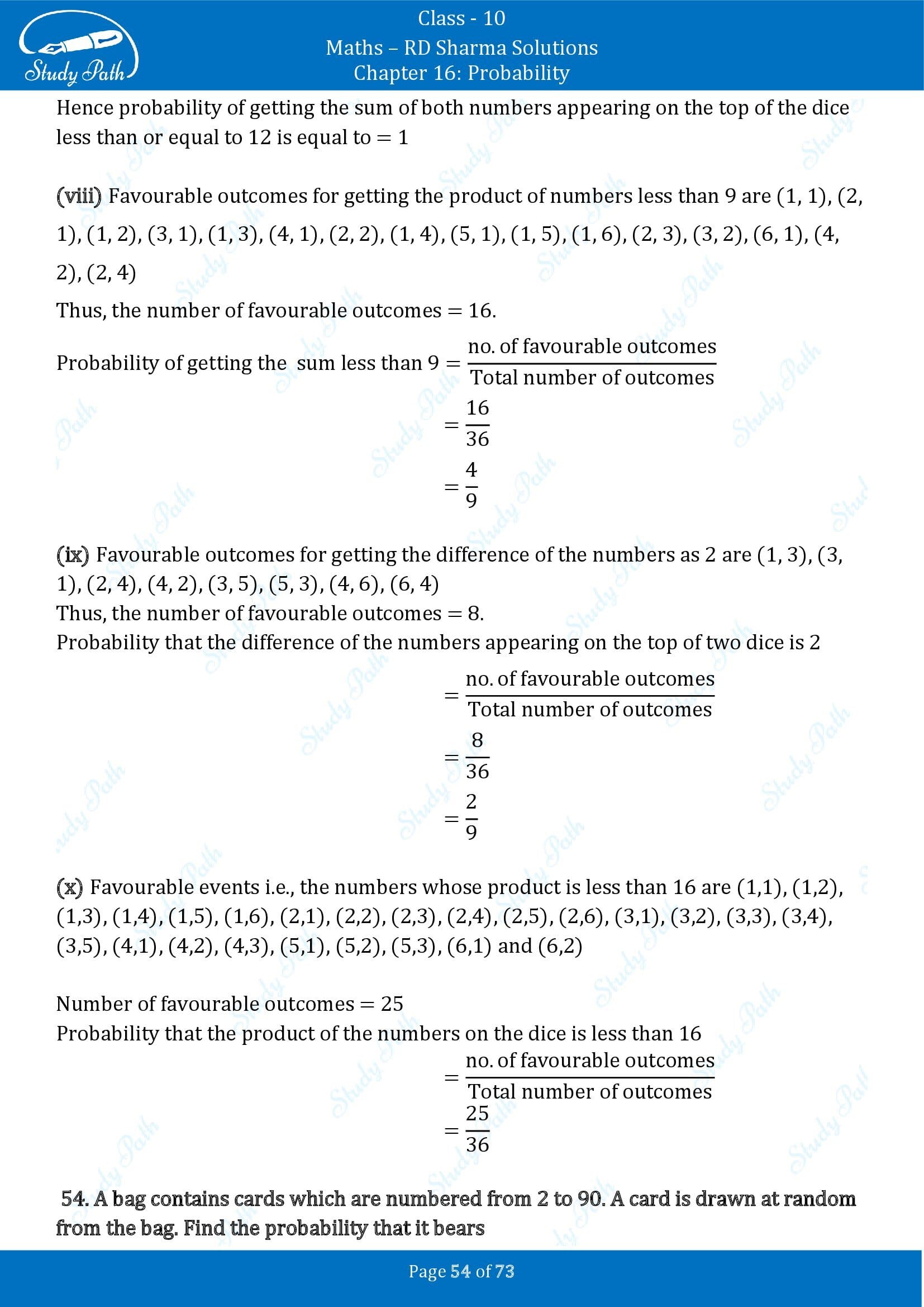 RD Sharma Solutions Class 10 Chapter 16 Probability Exercise 16.1 00054