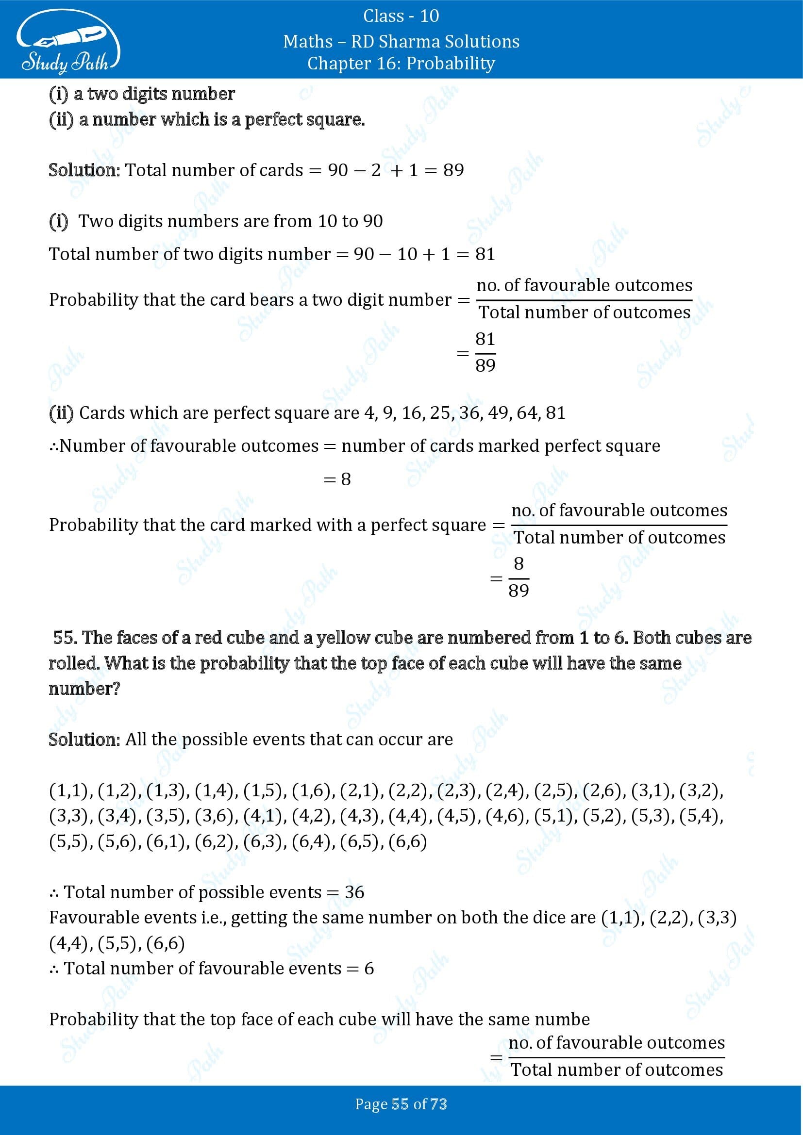 RD Sharma Solutions Class 10 Chapter 16 Probability Exercise 16.1 00055