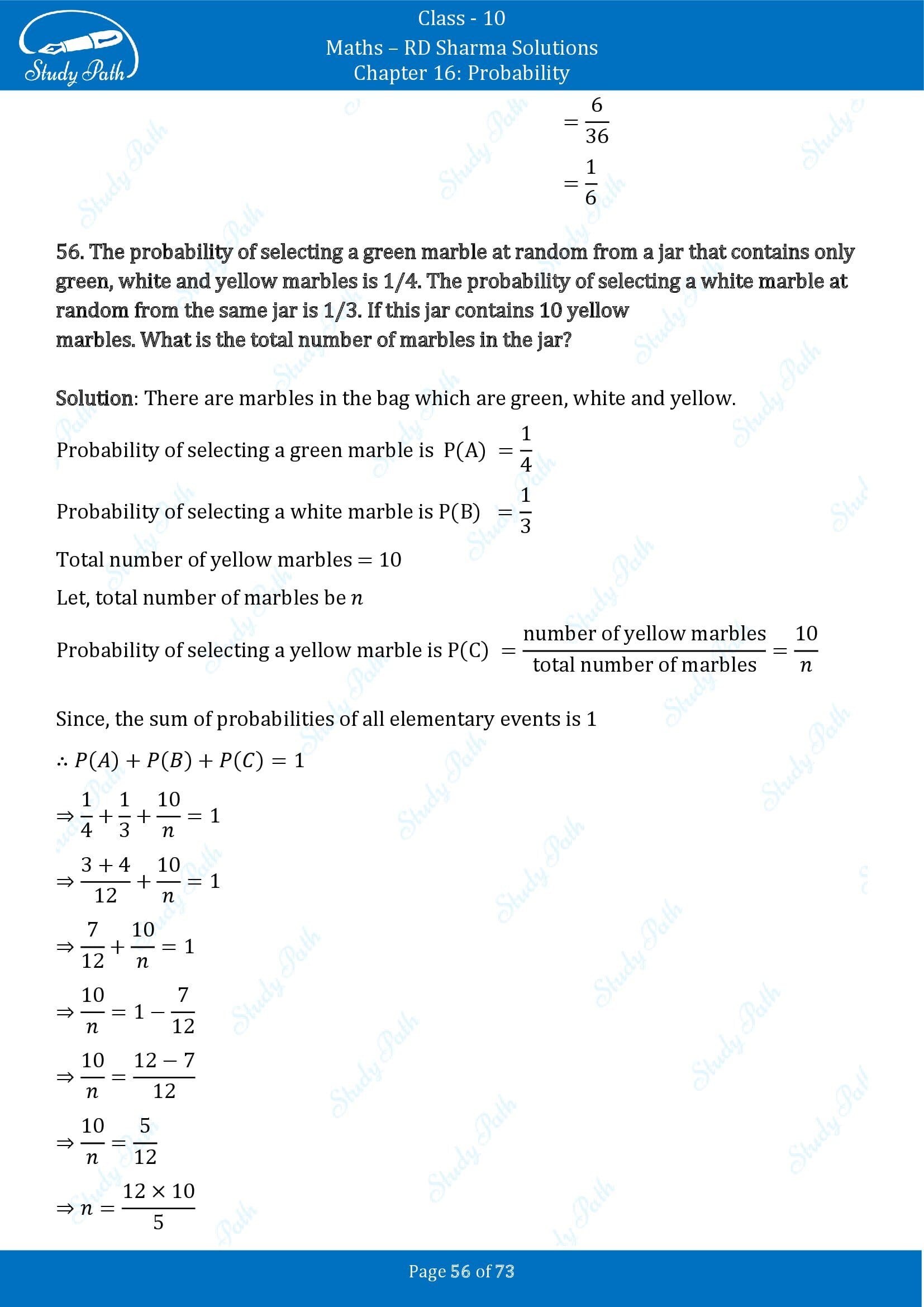 RD Sharma Solutions Class 10 Chapter 16 Probability Exercise 16.1 00056