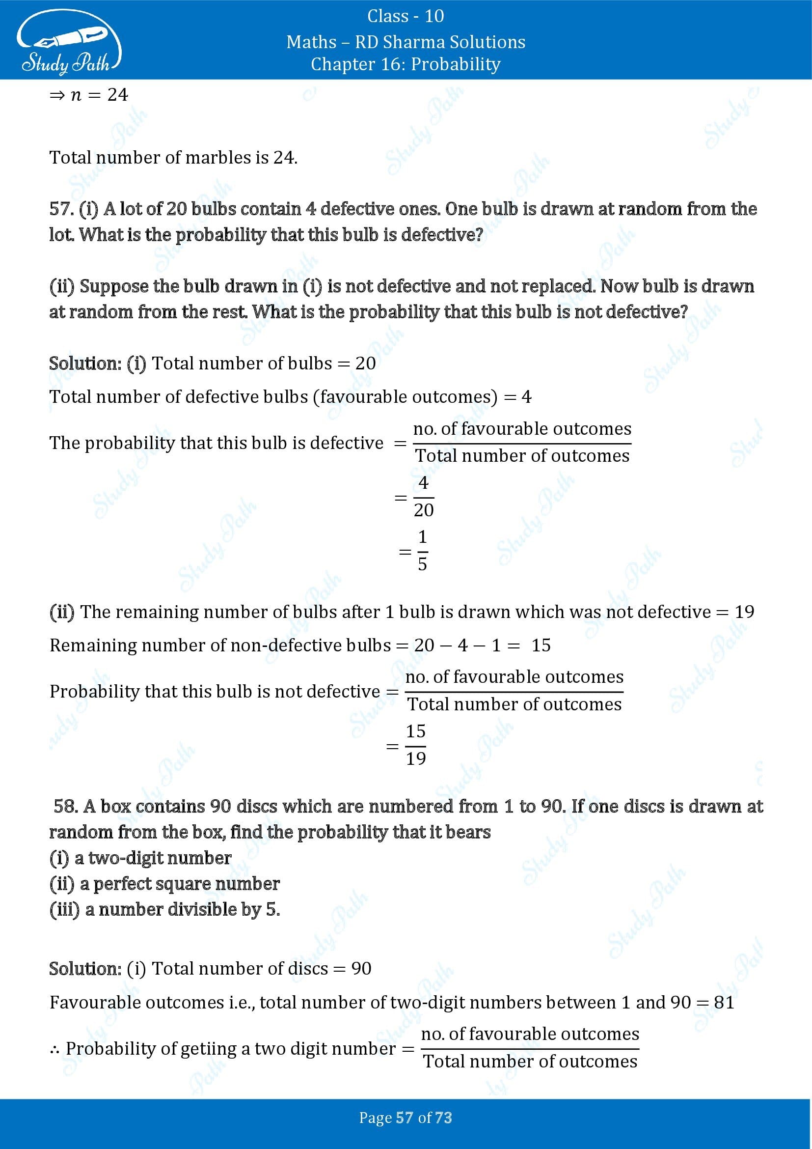 RD Sharma Solutions Class 10 Chapter 16 Probability Exercise 16.1 00057