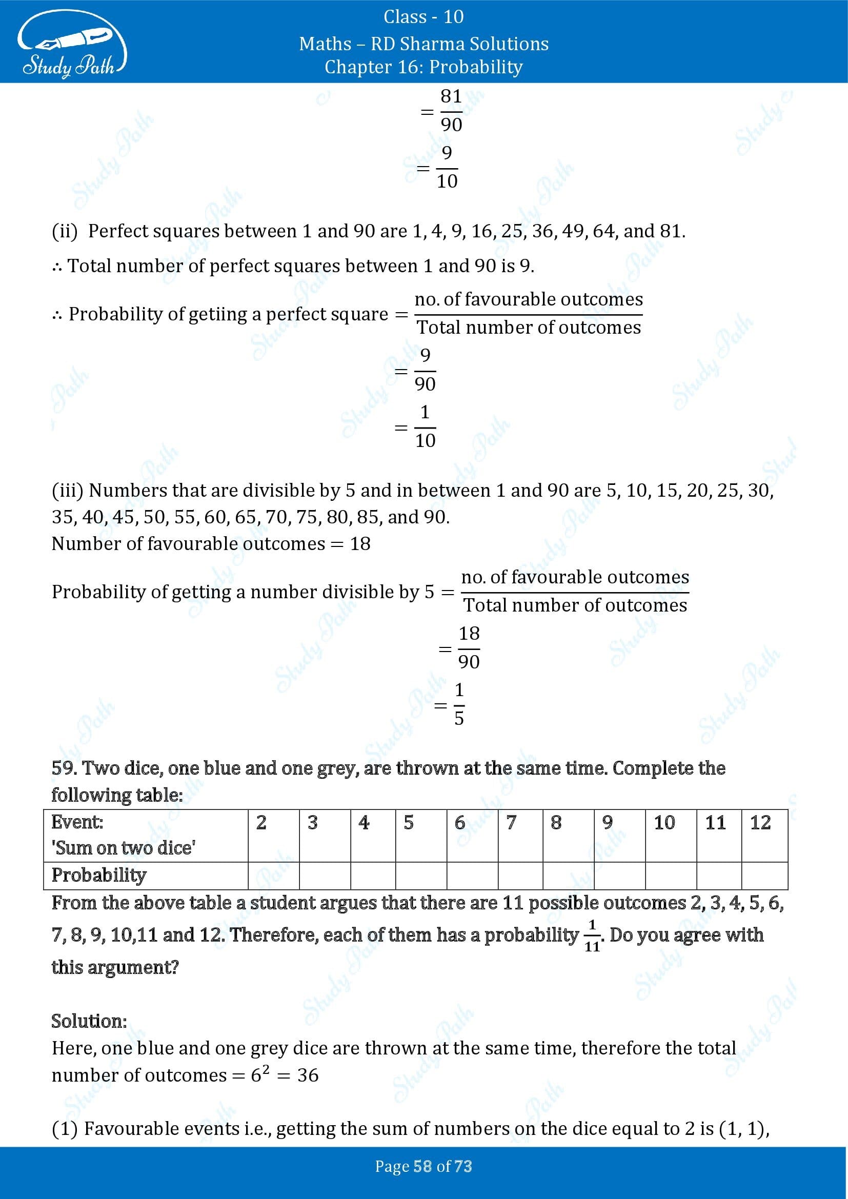 RD Sharma Solutions Class 10 Chapter 16 Probability Exercise 16.1 00058