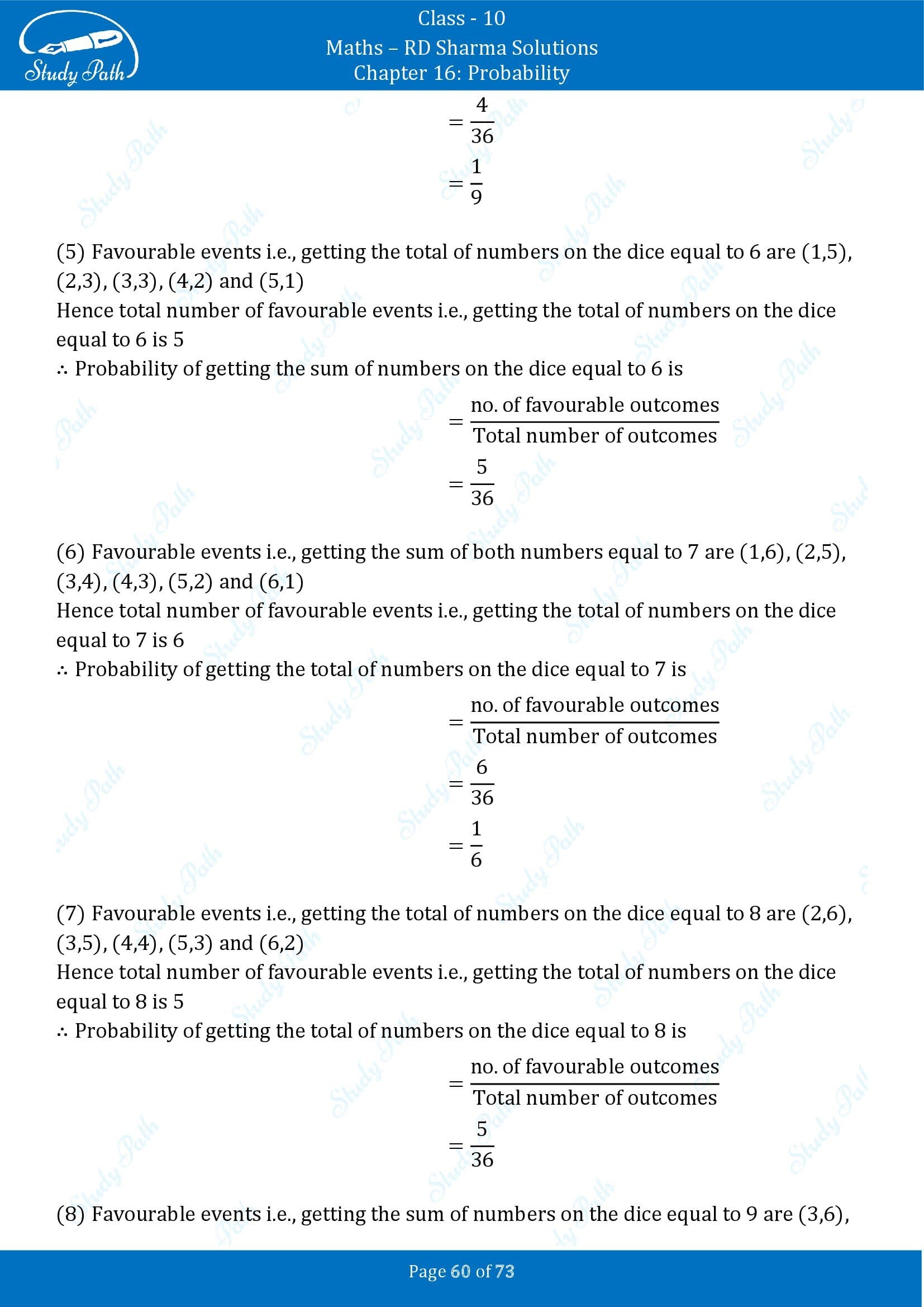 RD Sharma Solutions Class 10 Chapter 16 Probability Exercise 16.1 00060