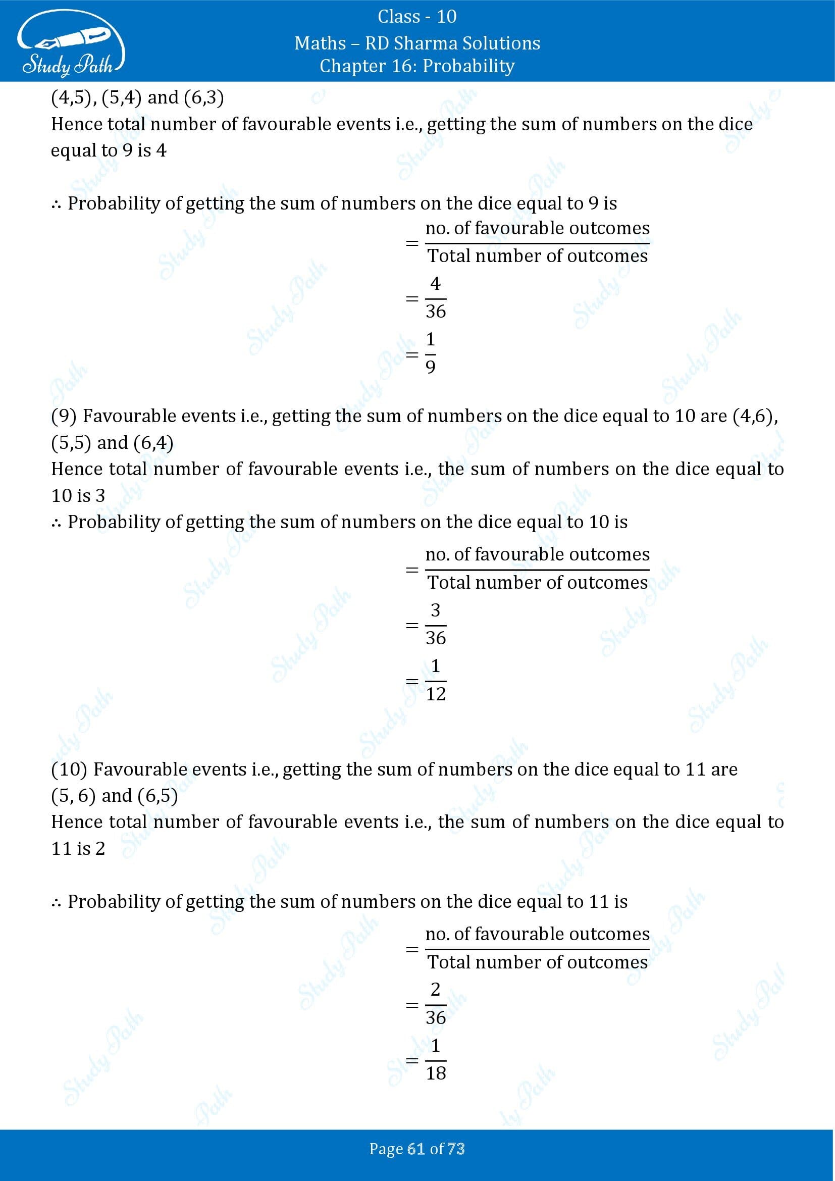 RD Sharma Solutions Class 10 Chapter 16 Probability Exercise 16.1 00061