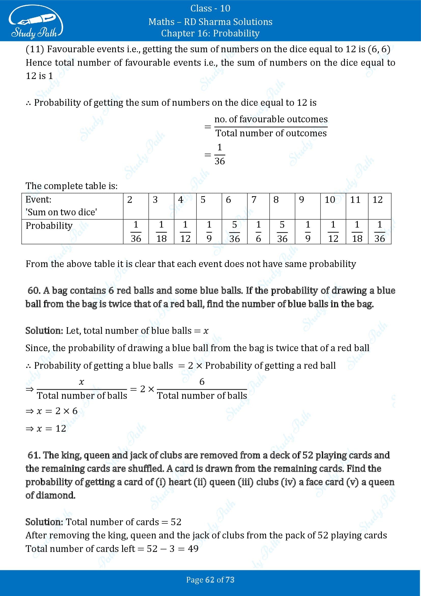 RD Sharma Solutions Class 10 Chapter 16 Probability Exercise 16.1 00062