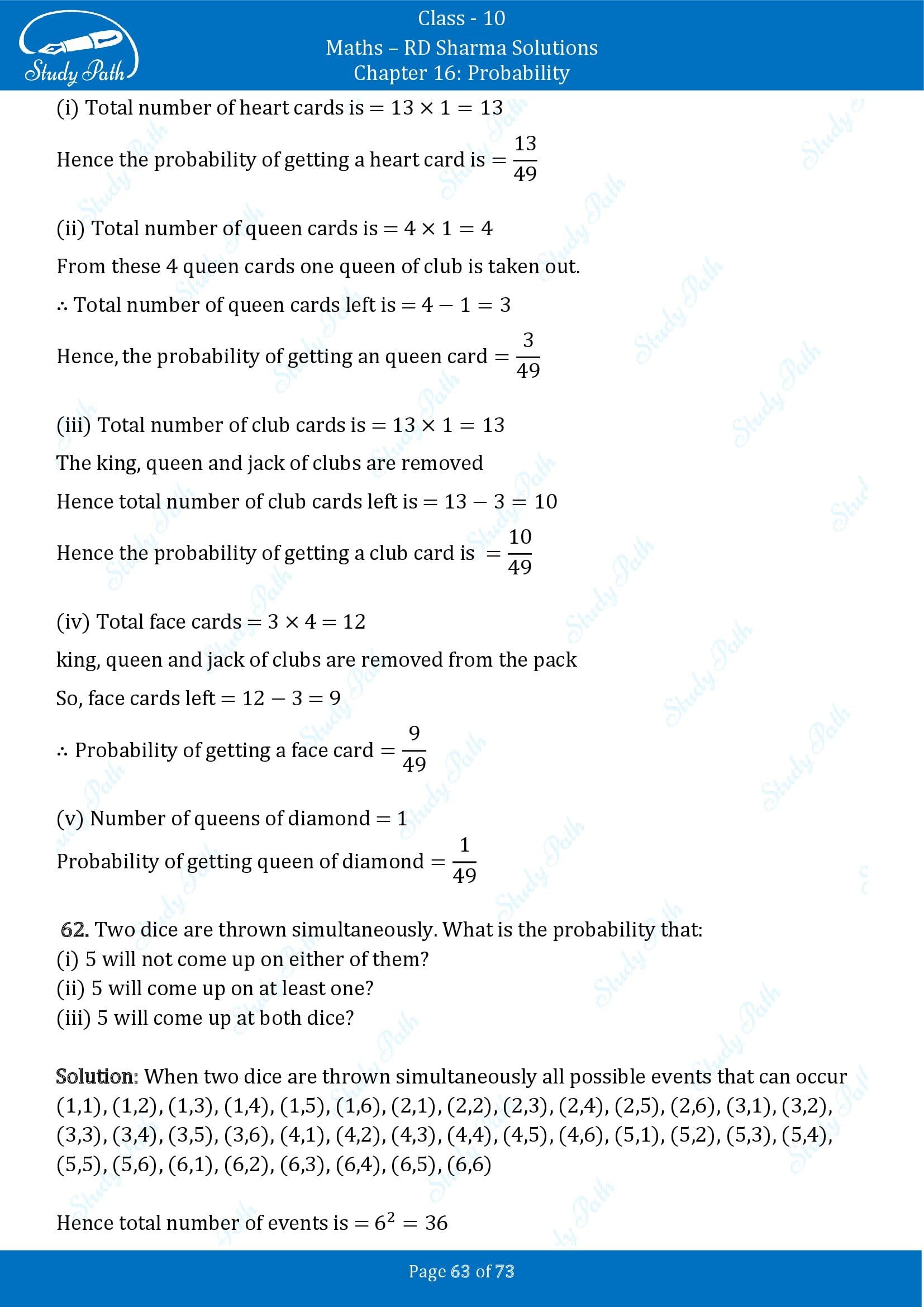 RD Sharma Solutions Class 10 Chapter 16 Probability Exercise 16.1 00063