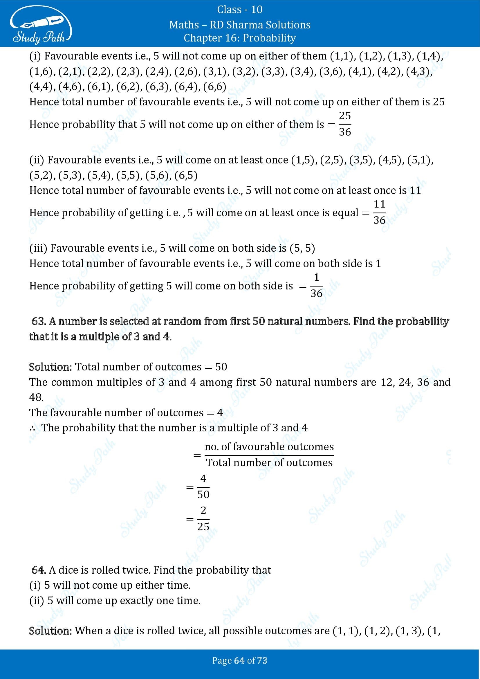 RD Sharma Solutions Class 10 Chapter 16 Probability Exercise 16.1 00064
