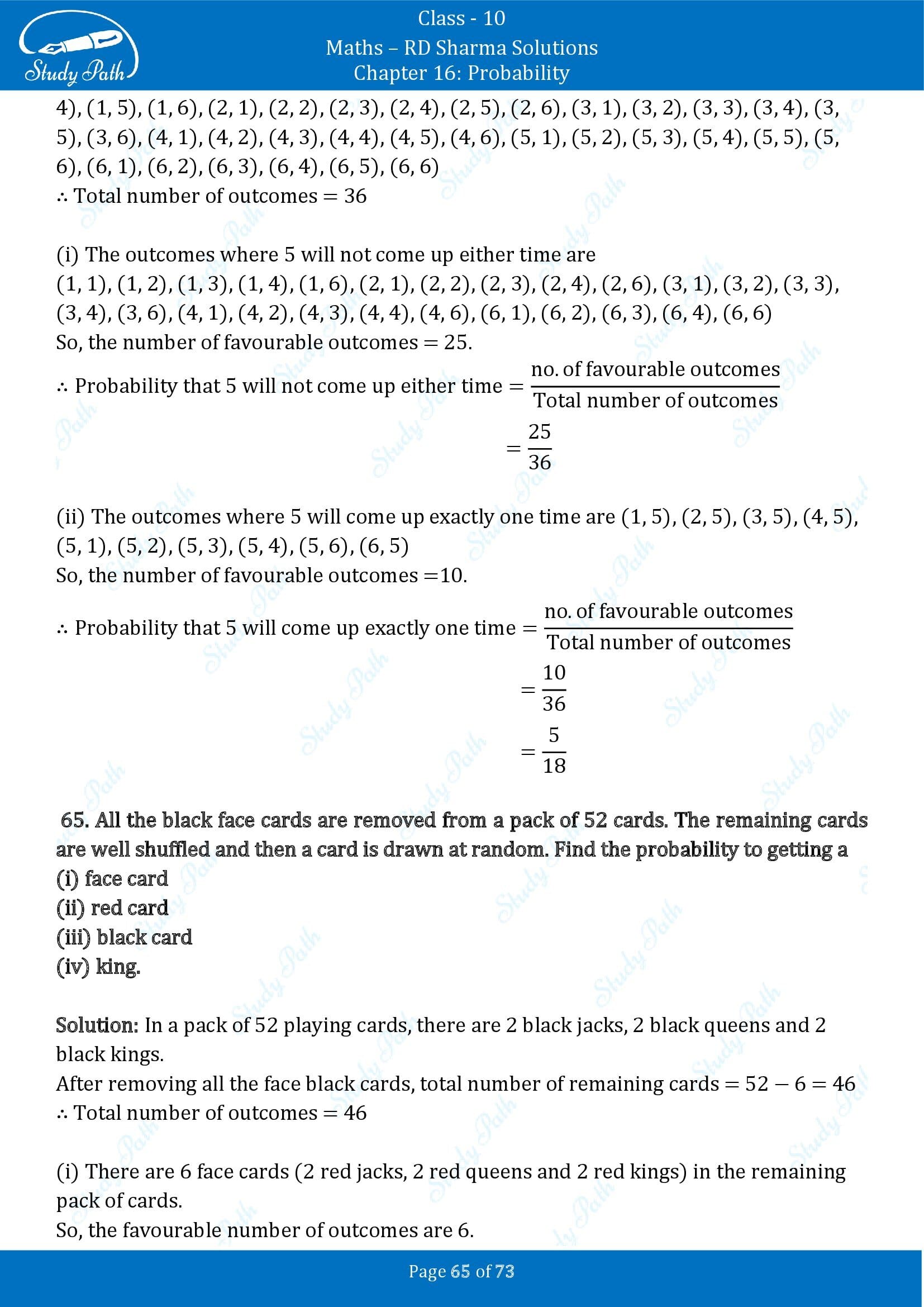 RD Sharma Solutions Class 10 Chapter 16 Probability Exercise 16.1 00065