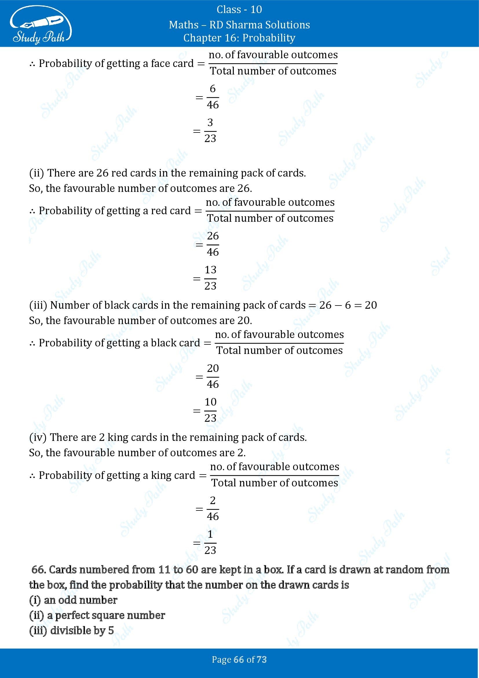 RD Sharma Solutions Class 10 Chapter 16 Probability Exercise 16.1 00066