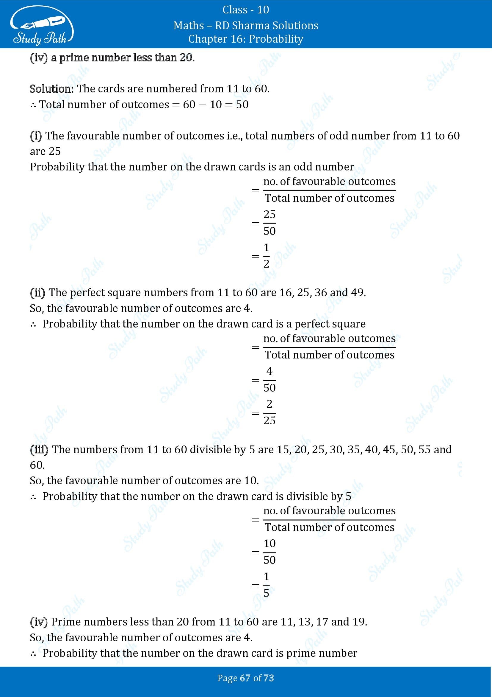 RD Sharma Solutions Class 10 Chapter 16 Probability Exercise 16.1 00067