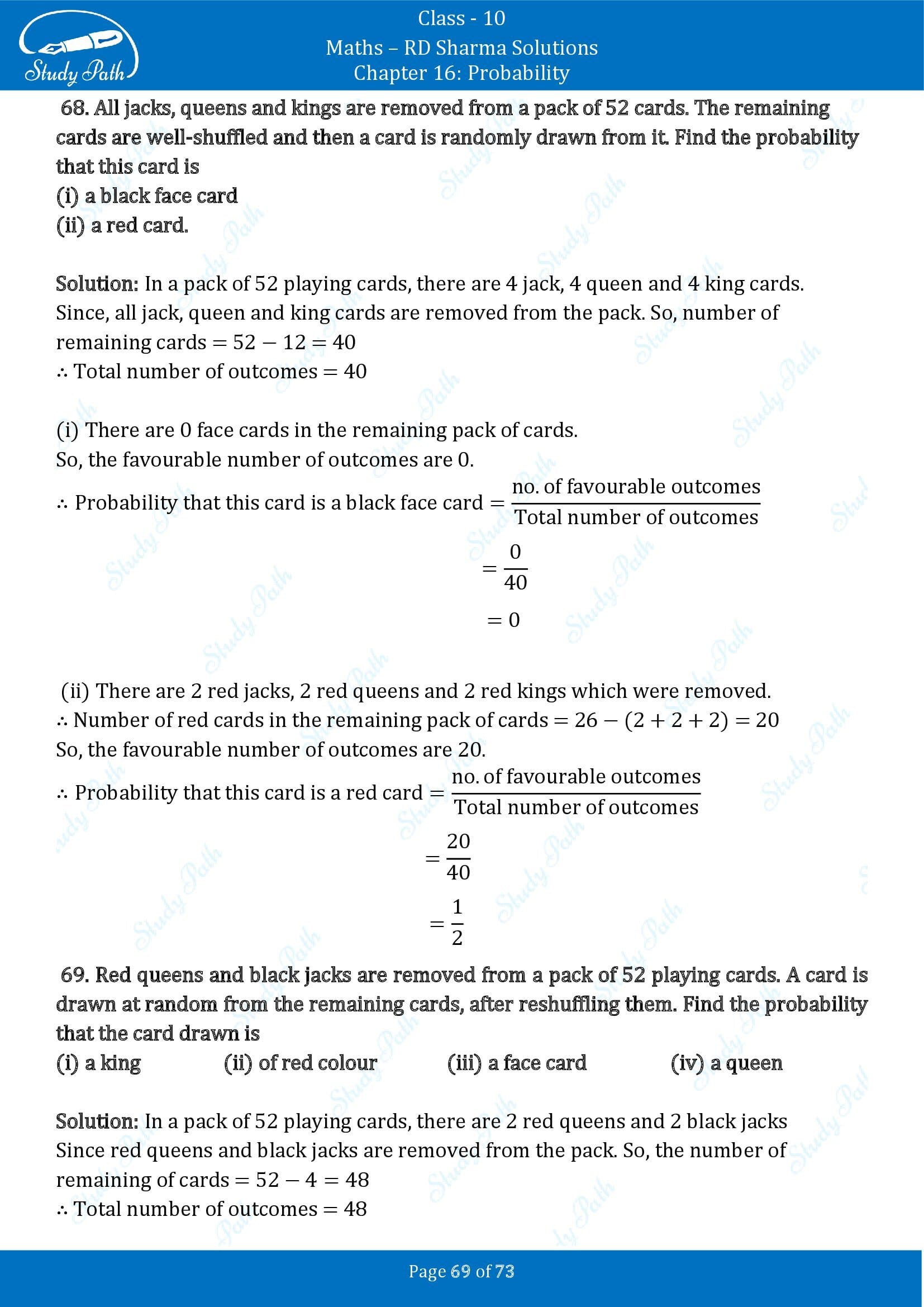 RD Sharma Solutions Class 10 Chapter 16 Probability Exercise 16.1 00069