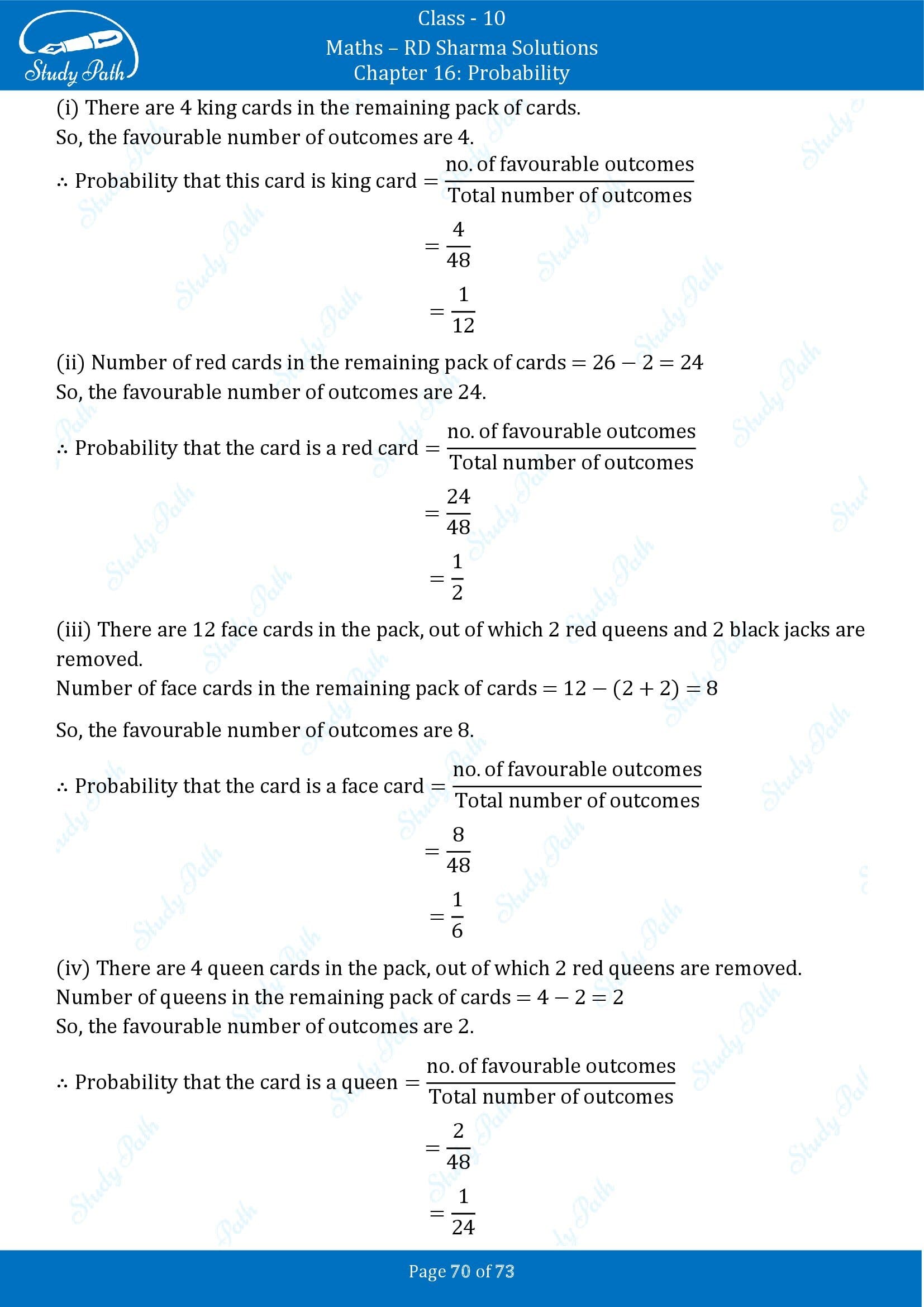 RD Sharma Solutions Class 10 Chapter 16 Probability Exercise 16.1 00070