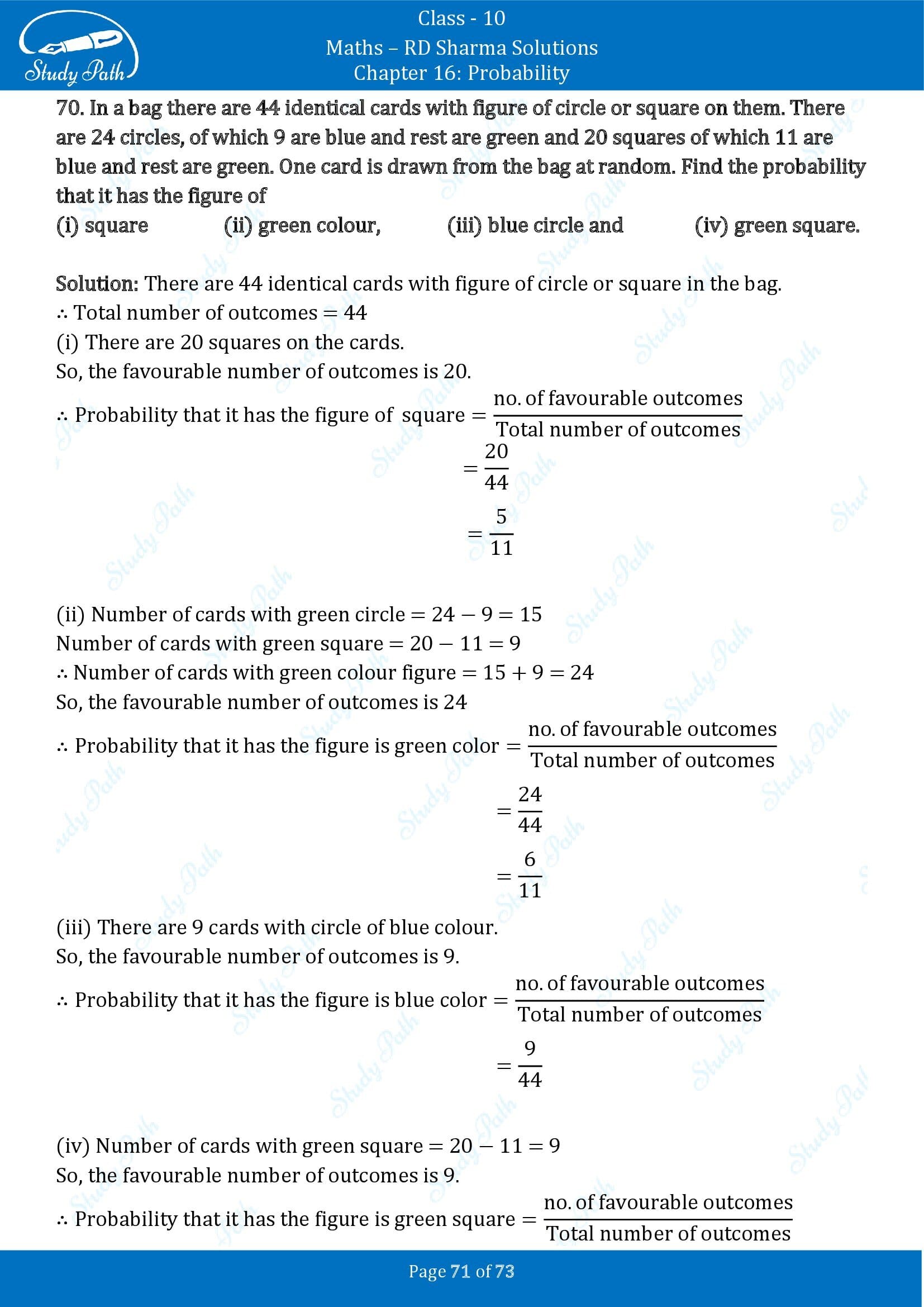 RD Sharma Solutions Class 10 Chapter 16 Probability Exercise 16.1 00071