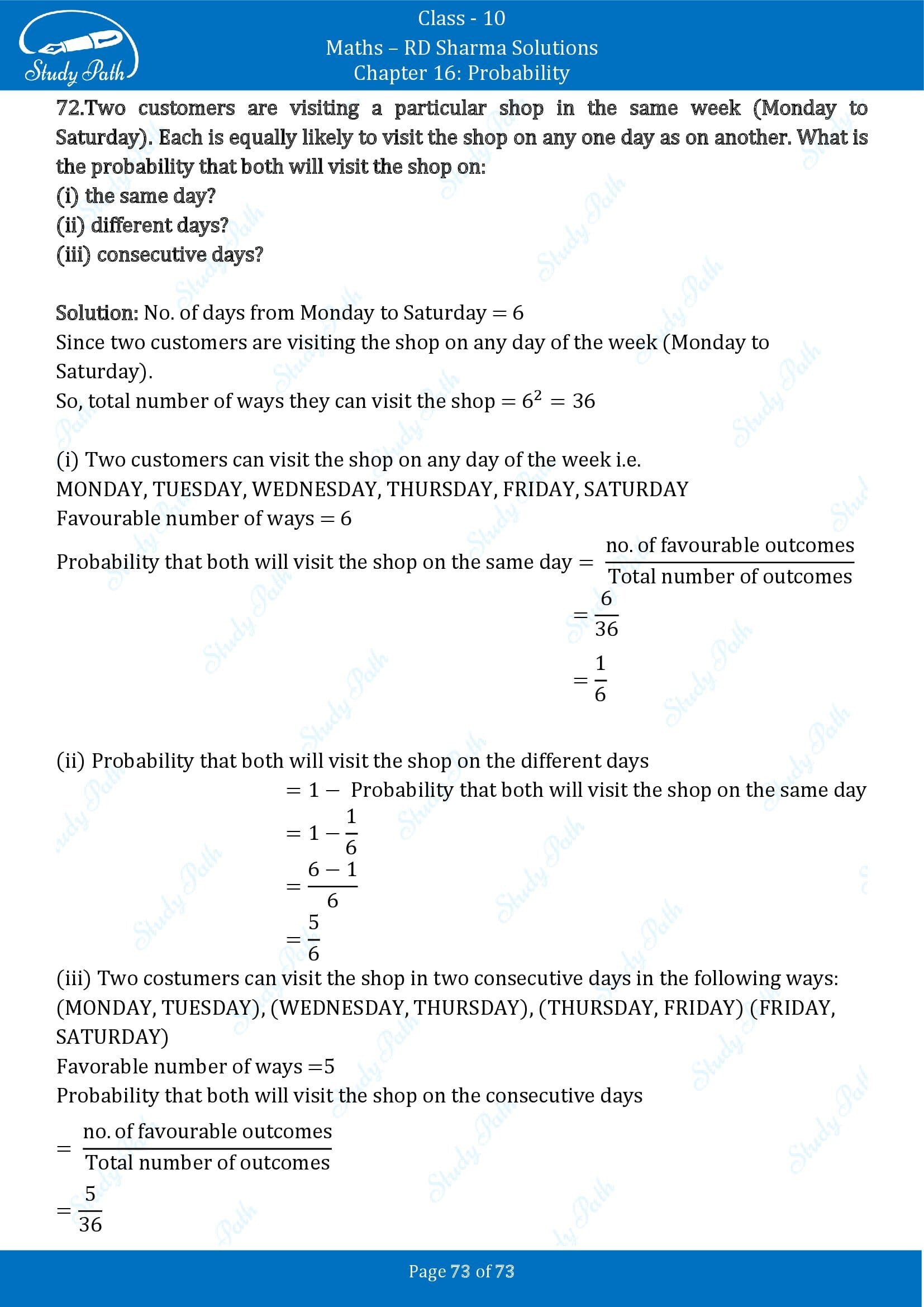 RD Sharma Solutions Class 10 Chapter 16 Probability Exercise 16.1 00073