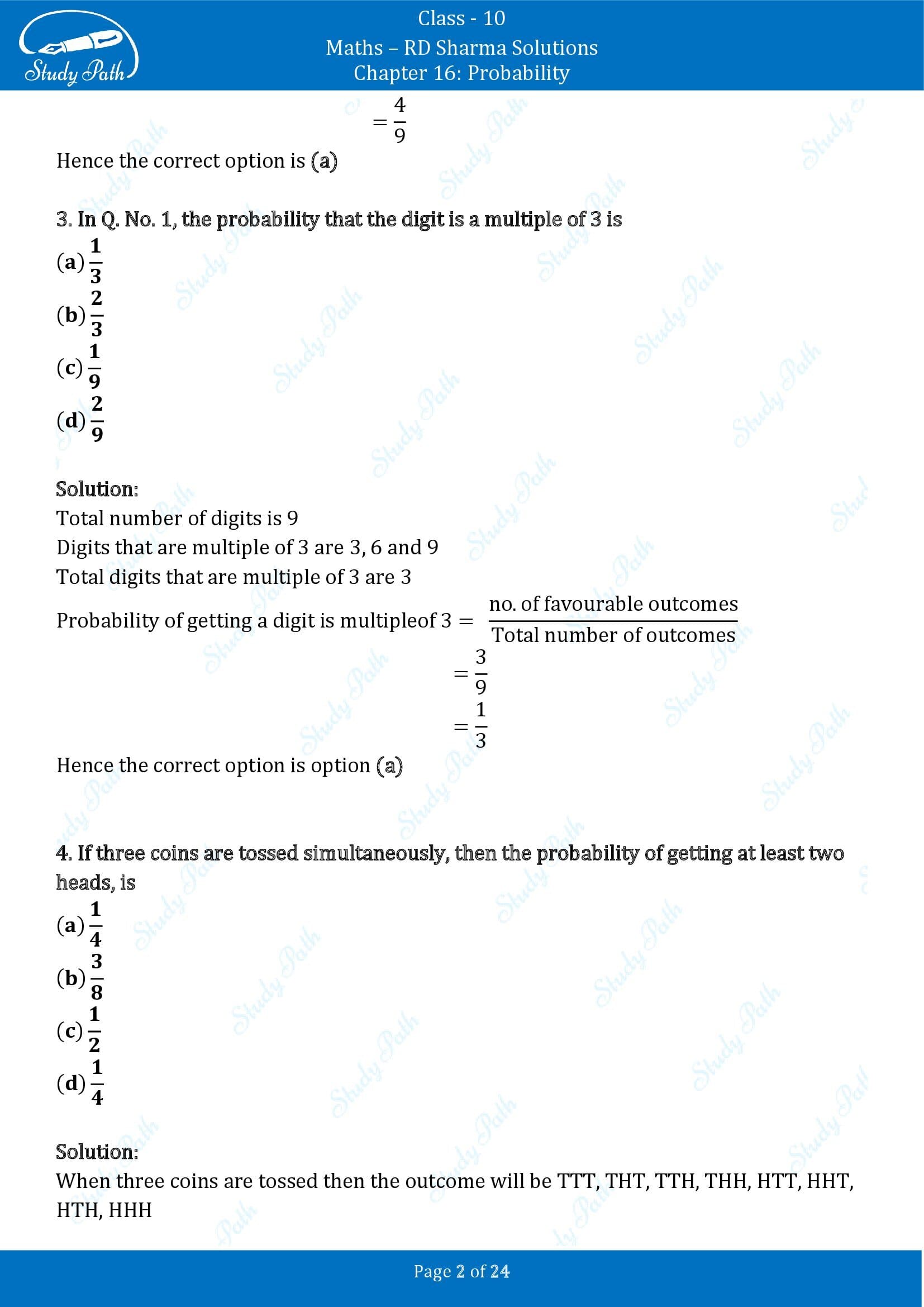 RD Sharma Solutions Class 10 Chapter 16 Probability Multiple Choice Question MCQs 00002