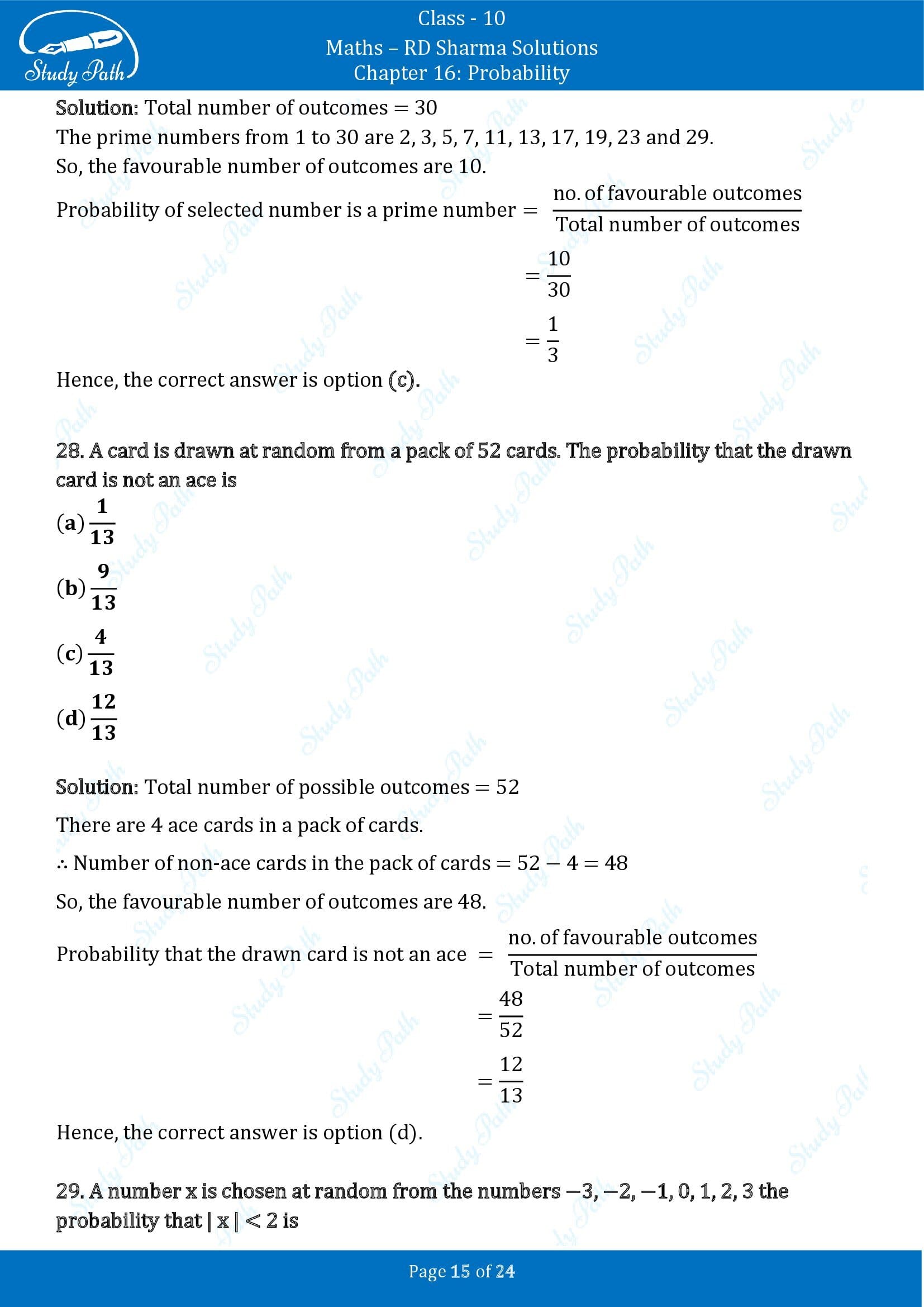 RD Sharma Solutions Class 10 Chapter 16 Probability Multiple Choice Question MCQs 00015