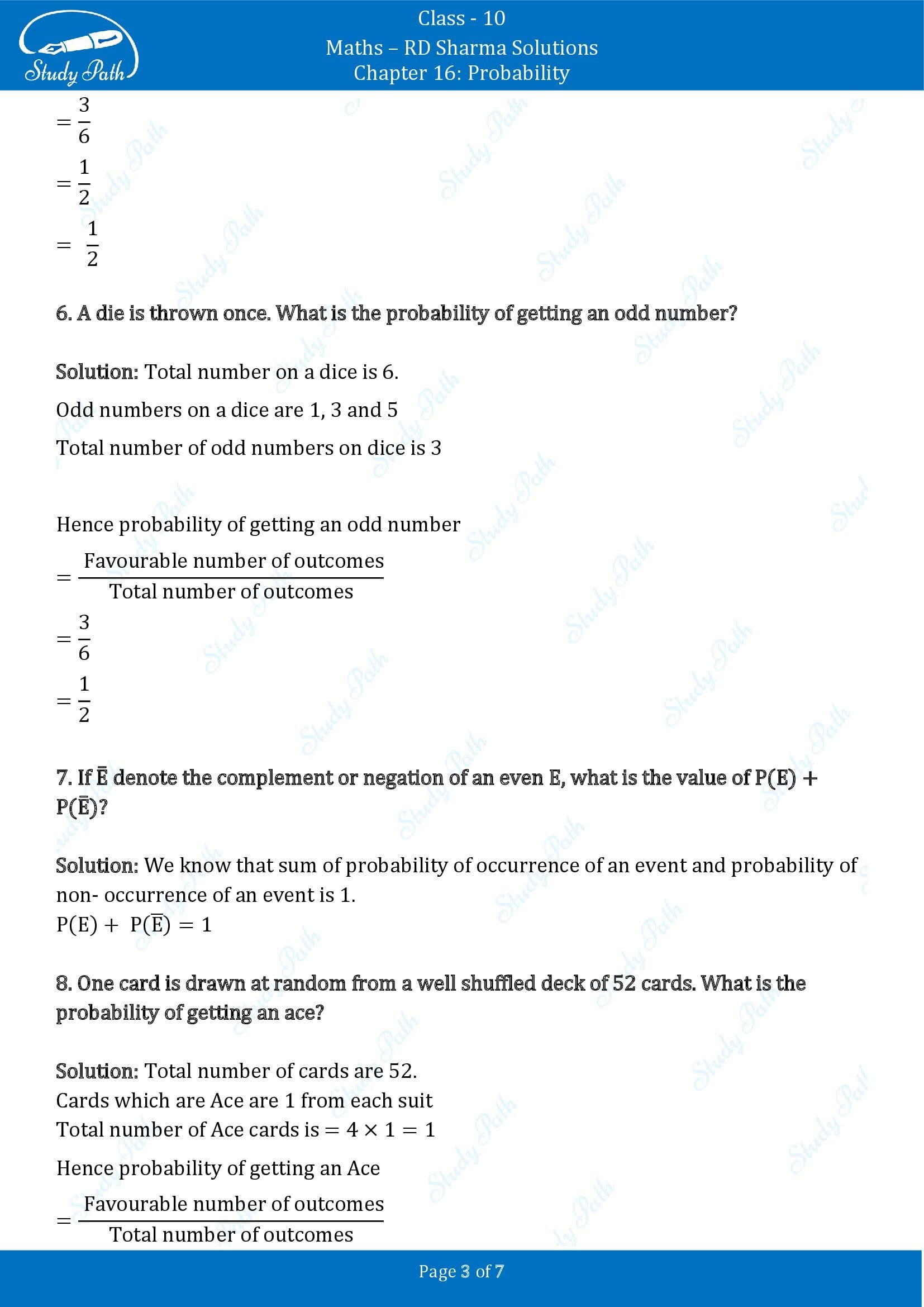 RD Sharma Solutions Class 10 Chapter 16 Probability Very Short Answer Type Questions VSAQs 00003