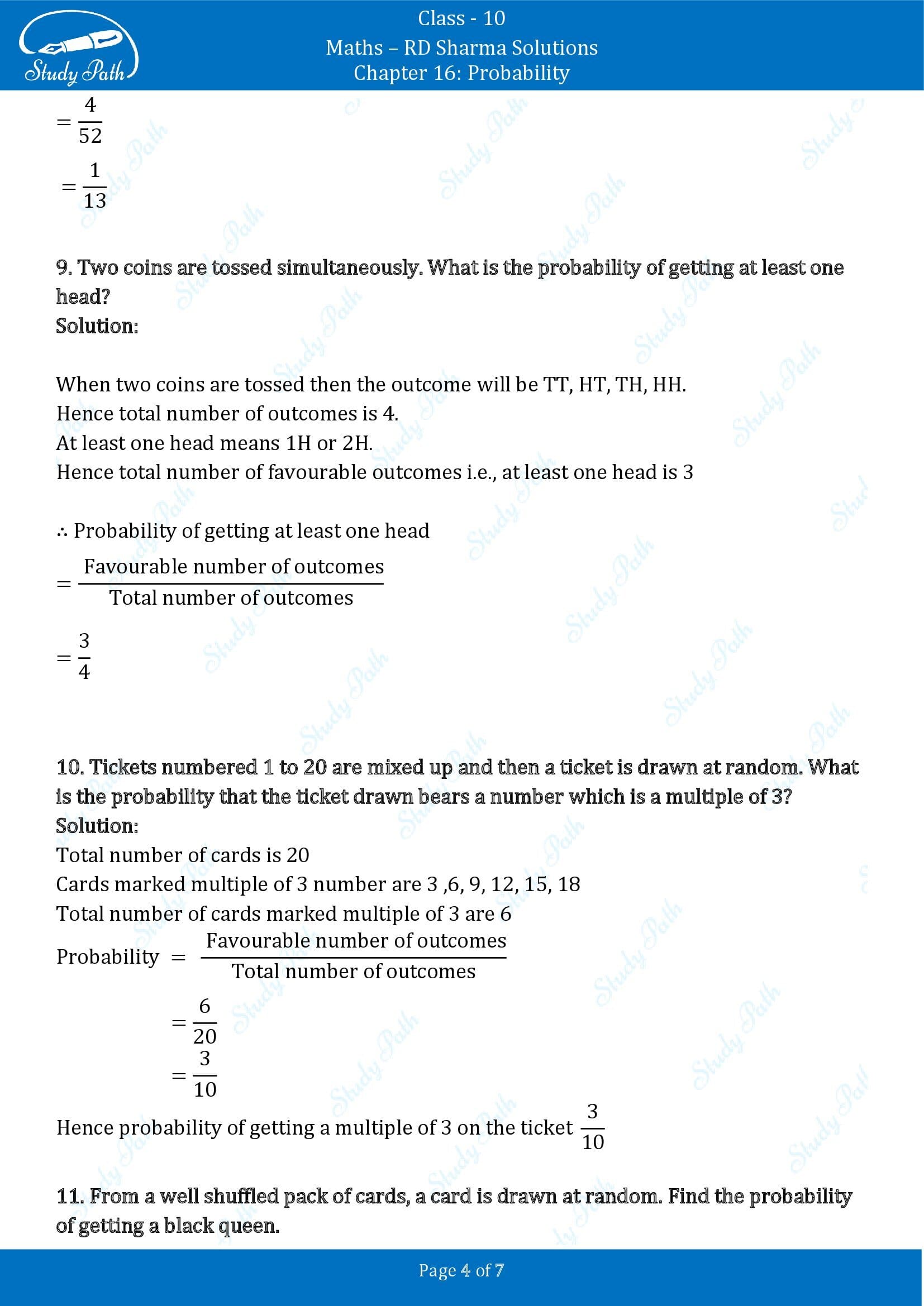 RD Sharma Solutions Class 10 Chapter 16 Probability Very Short Answer Type Questions VSAQs 00004