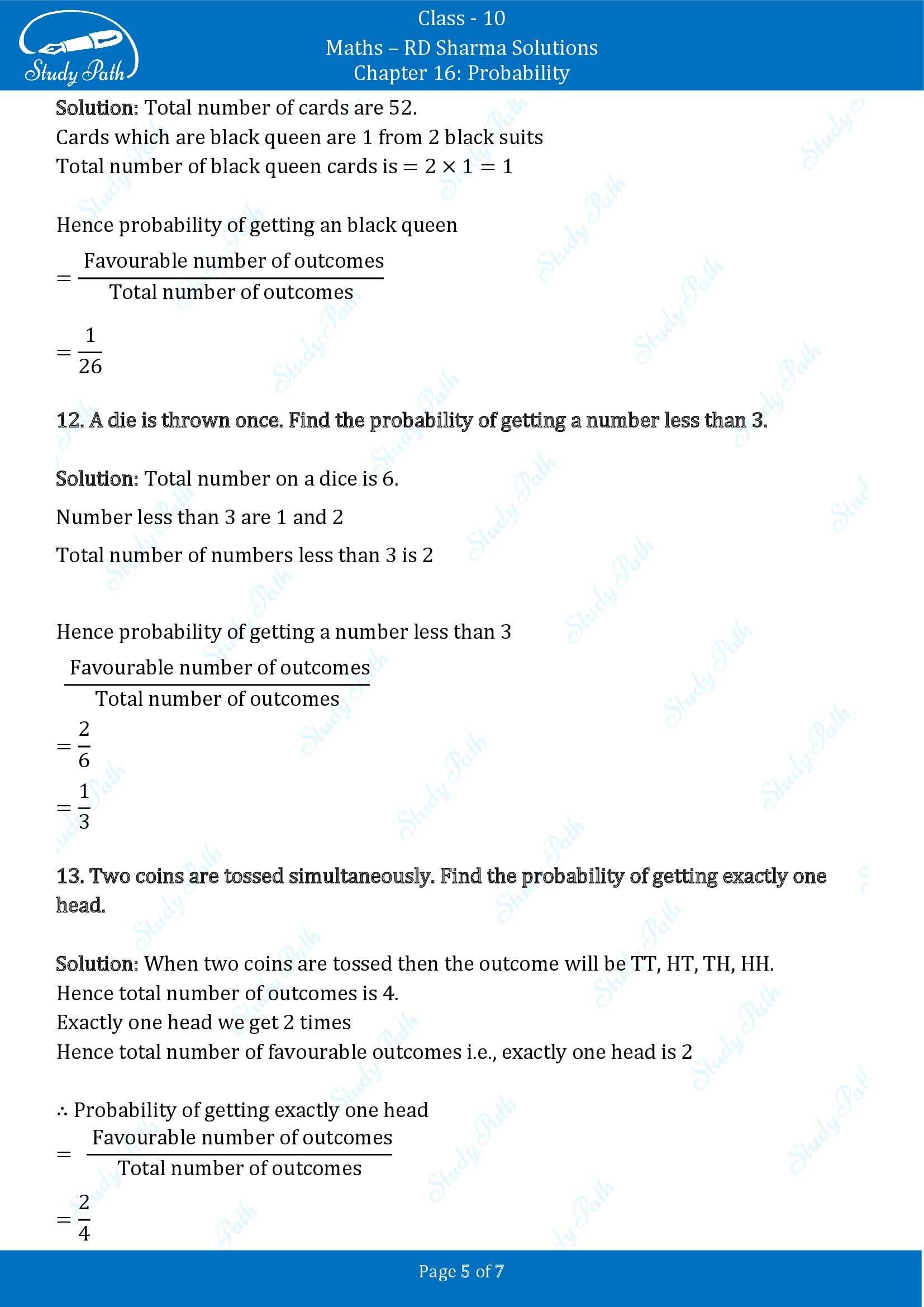 RD Sharma Solutions Class 10 Chapter 16 Probability Very Short Answer Type Questions VSAQs 00005
