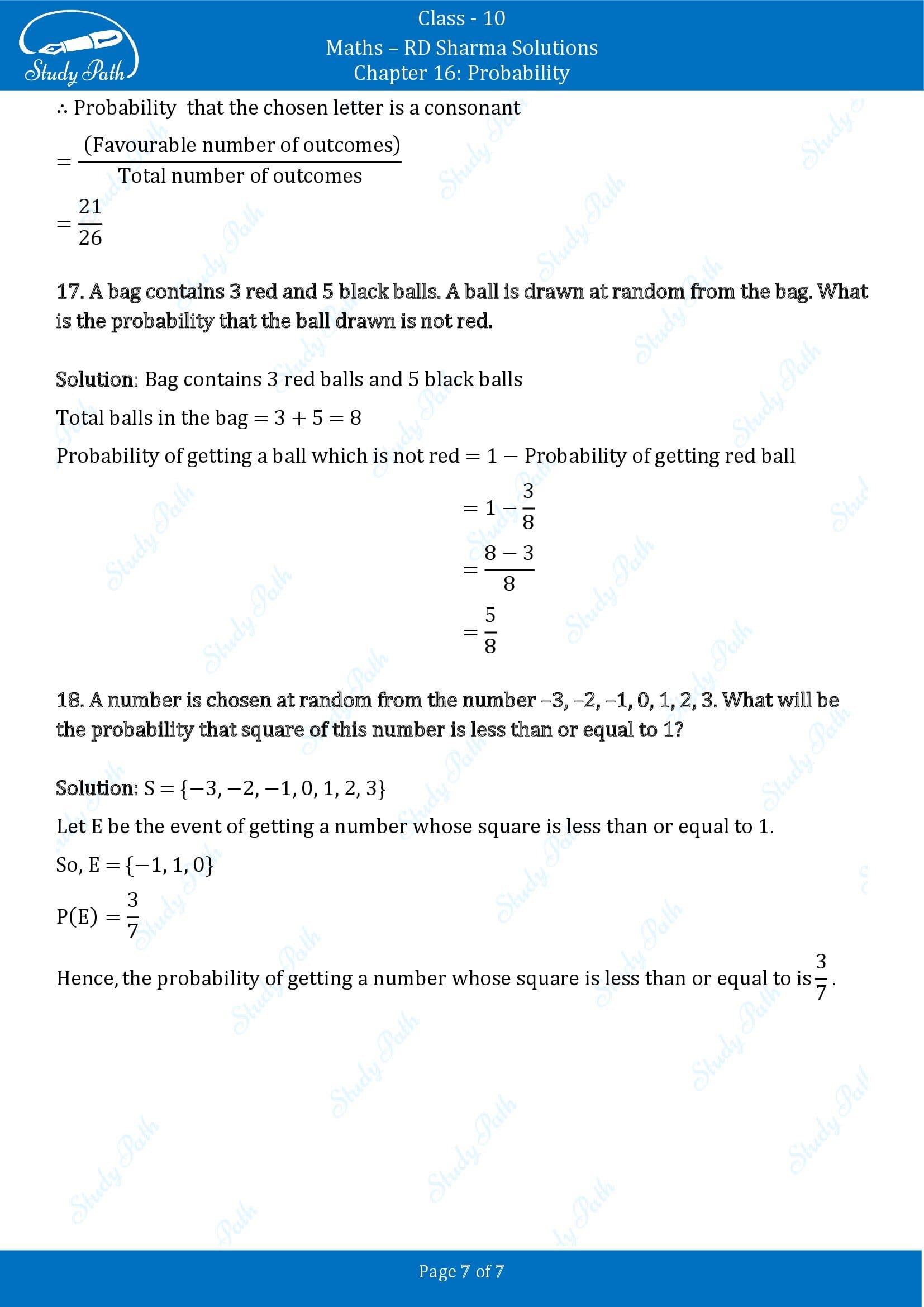 RD Sharma Solutions Class 10 Chapter 16 Probability Very Short Answer Type Questions VSAQs 00007