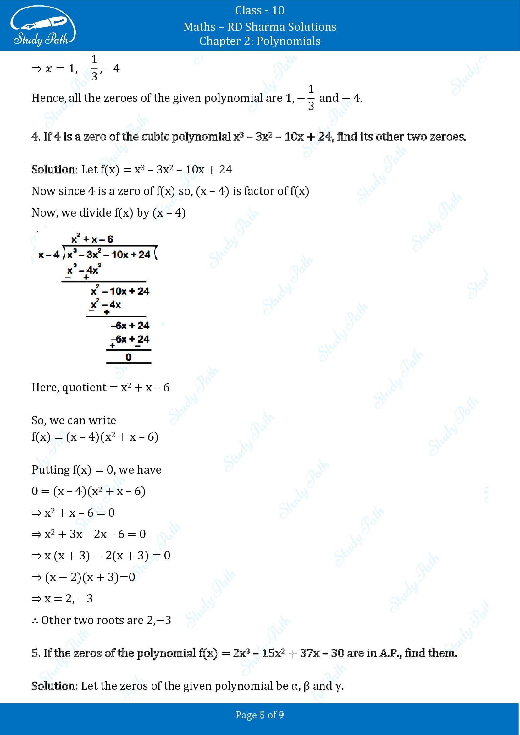 RD Sharma Solutions Class 10 Chapter 2 Polynomials Exercise 2.2 00005