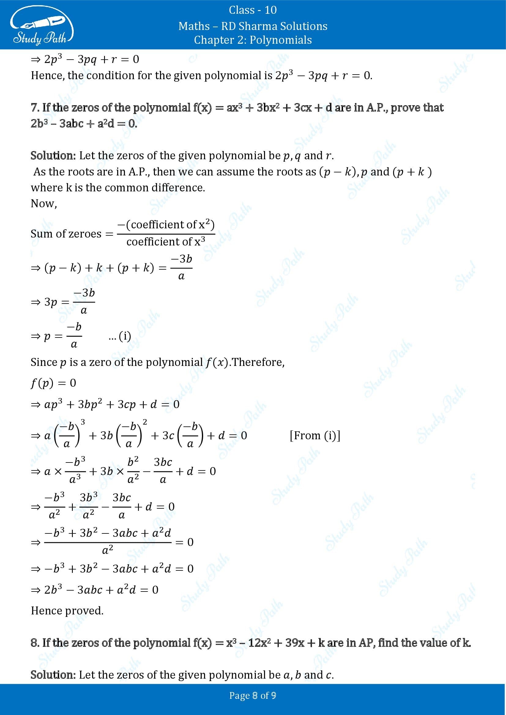 RD Sharma Solutions Class 10 Chapter 2 Polynomials Exercise 2.2 00008
