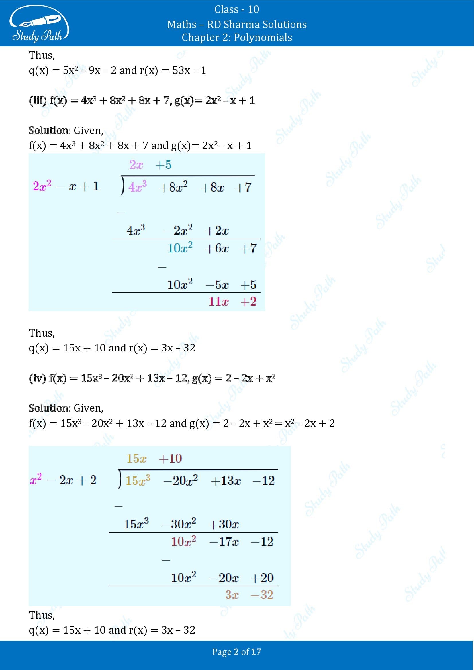 RD Sharma Solutions Class 10 Chapter 2 Polynomials Exercise 2.3 00002