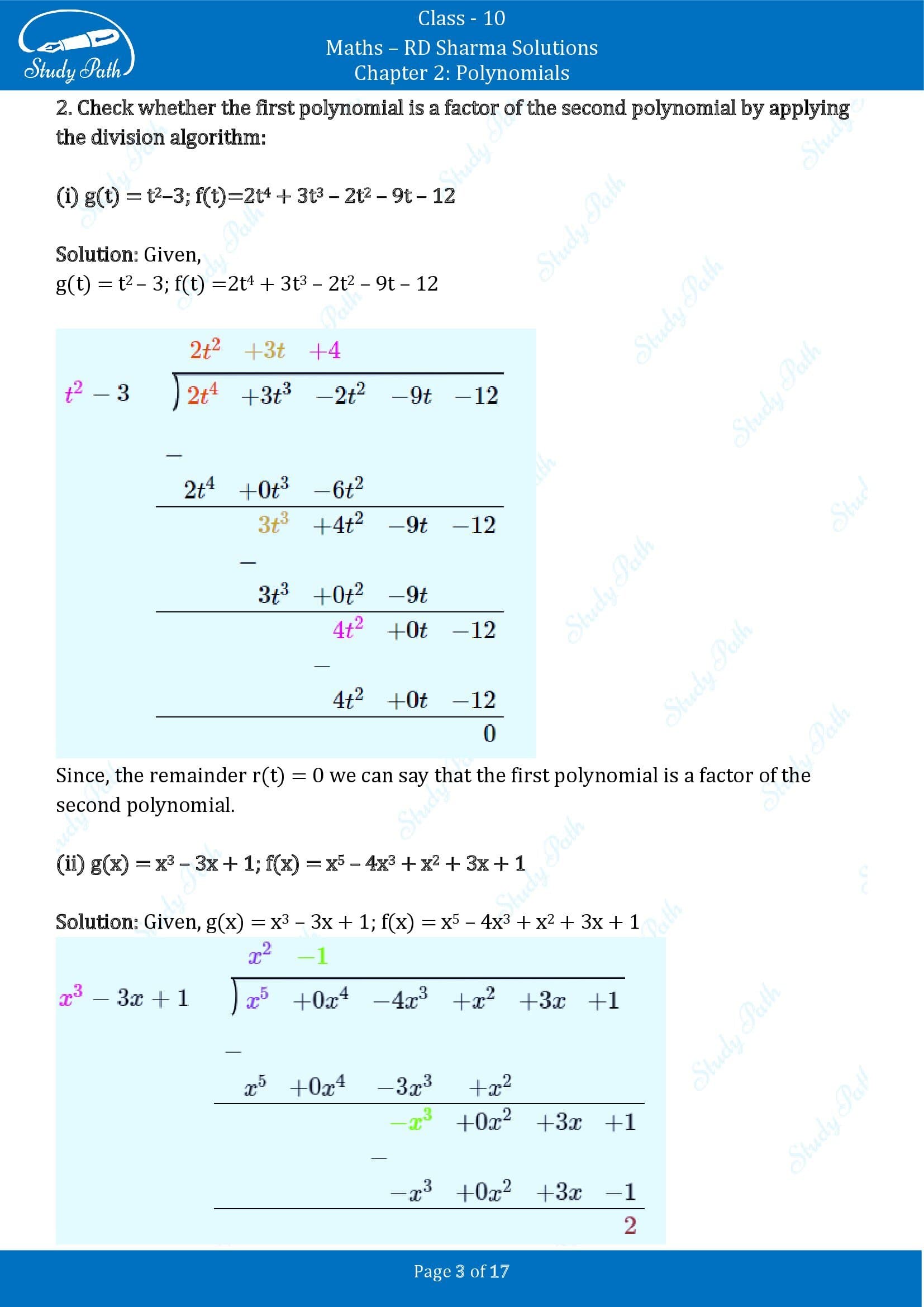 RD Sharma Solutions Class 10 Chapter 2 Polynomials Exercise 2.3 00003