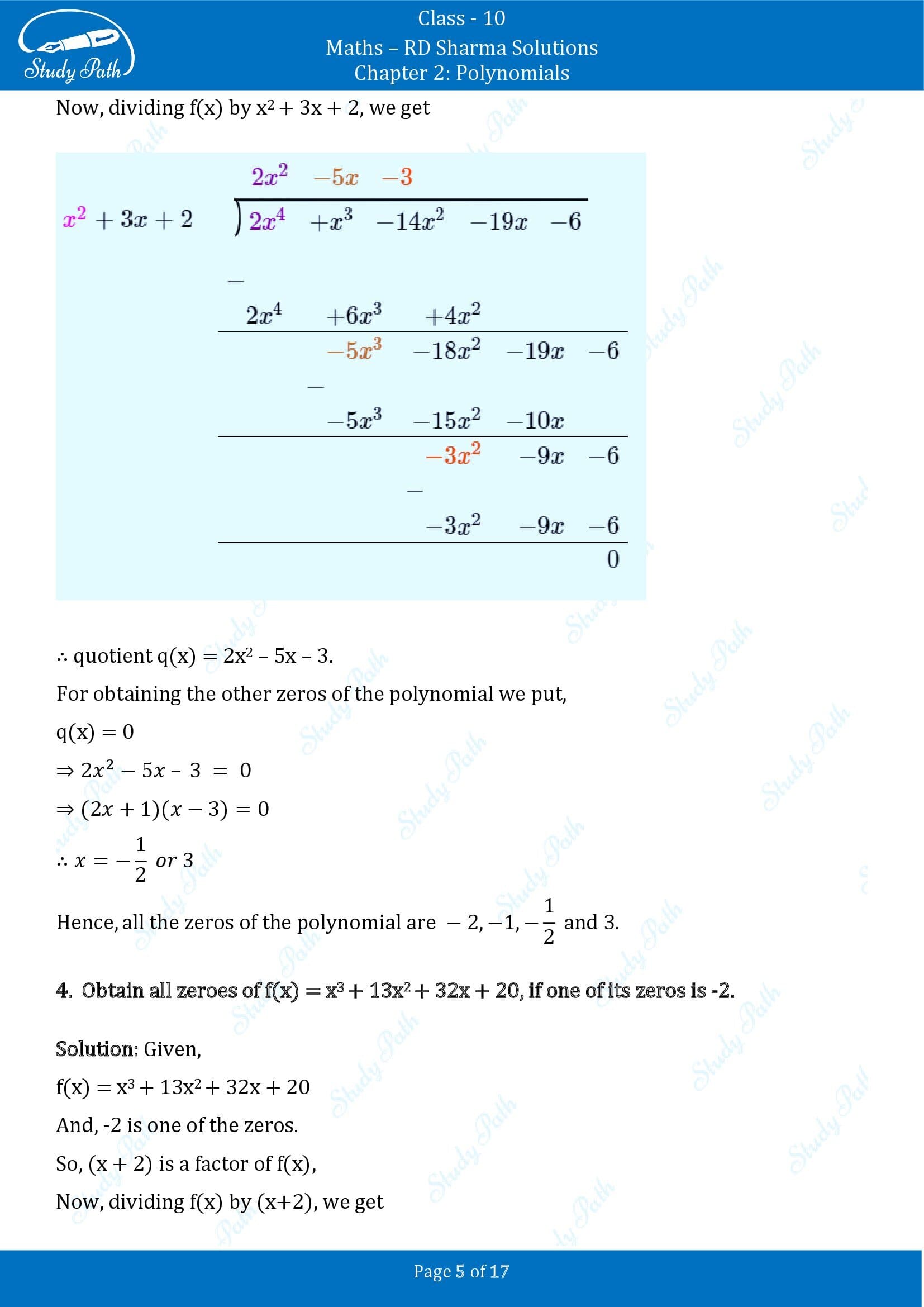 RD Sharma Solutions Class 10 Chapter 2 Polynomials Exercise 2.3 00005