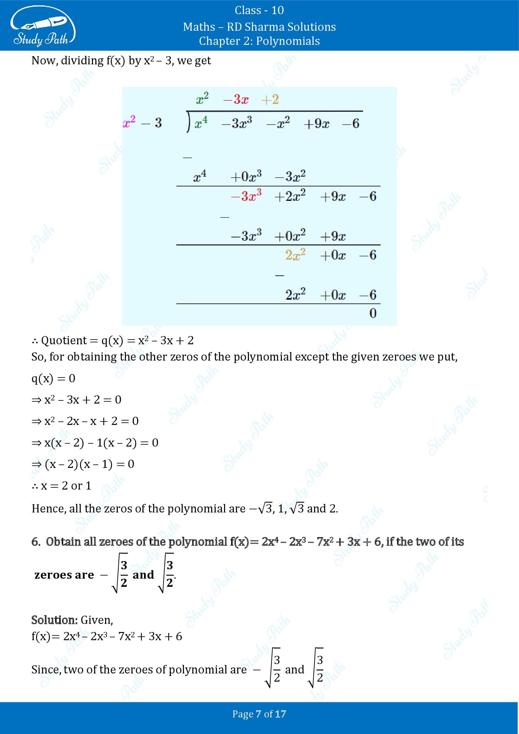 RD Sharma Solutions Class 10 Chapter 2 Polynomials Exercise 2.3 00007