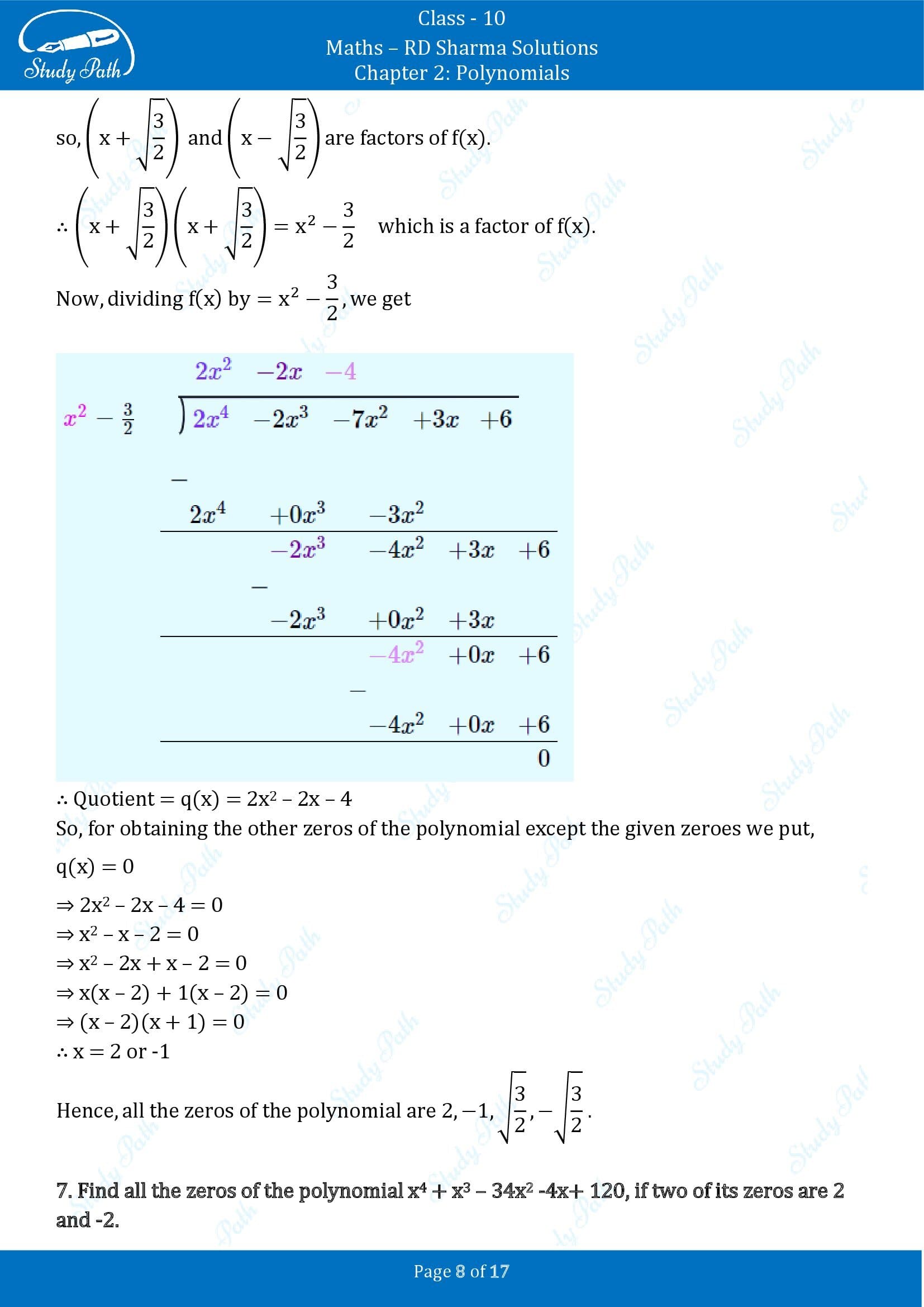 RD Sharma Solutions Class 10 Chapter 2 Polynomials Exercise 2.3 00008