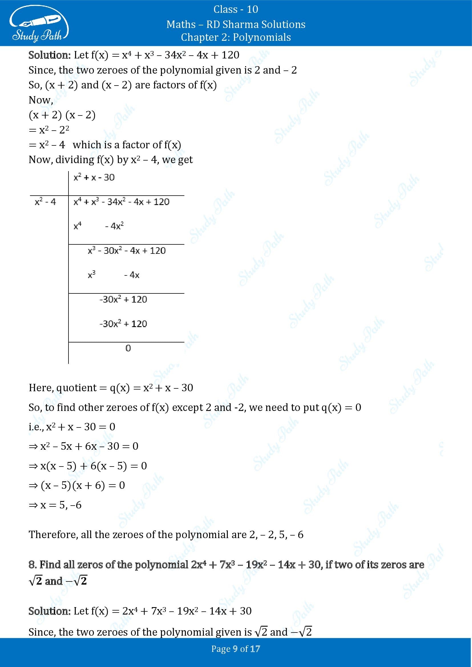 RD Sharma Solutions Class 10 Chapter 2 Polynomials Exercise 2.3 00009