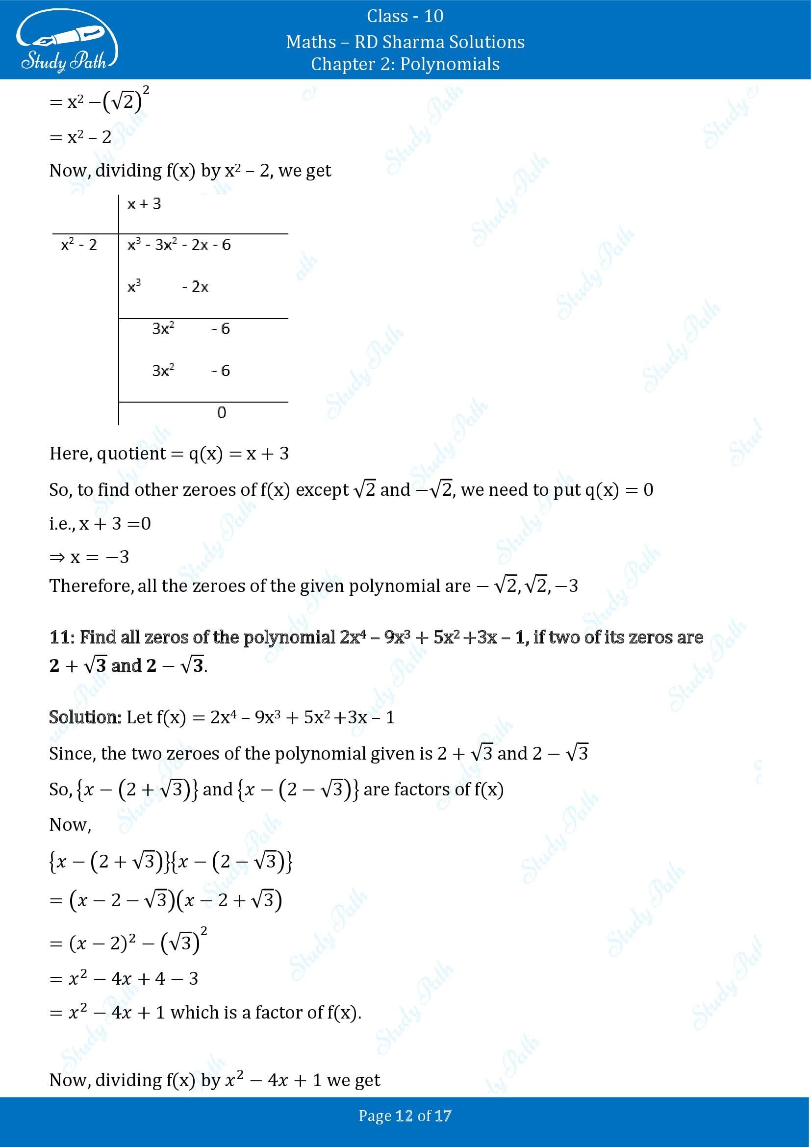RD Sharma Solutions Class 10 Chapter 2 Polynomials Exercise 2.3 00012