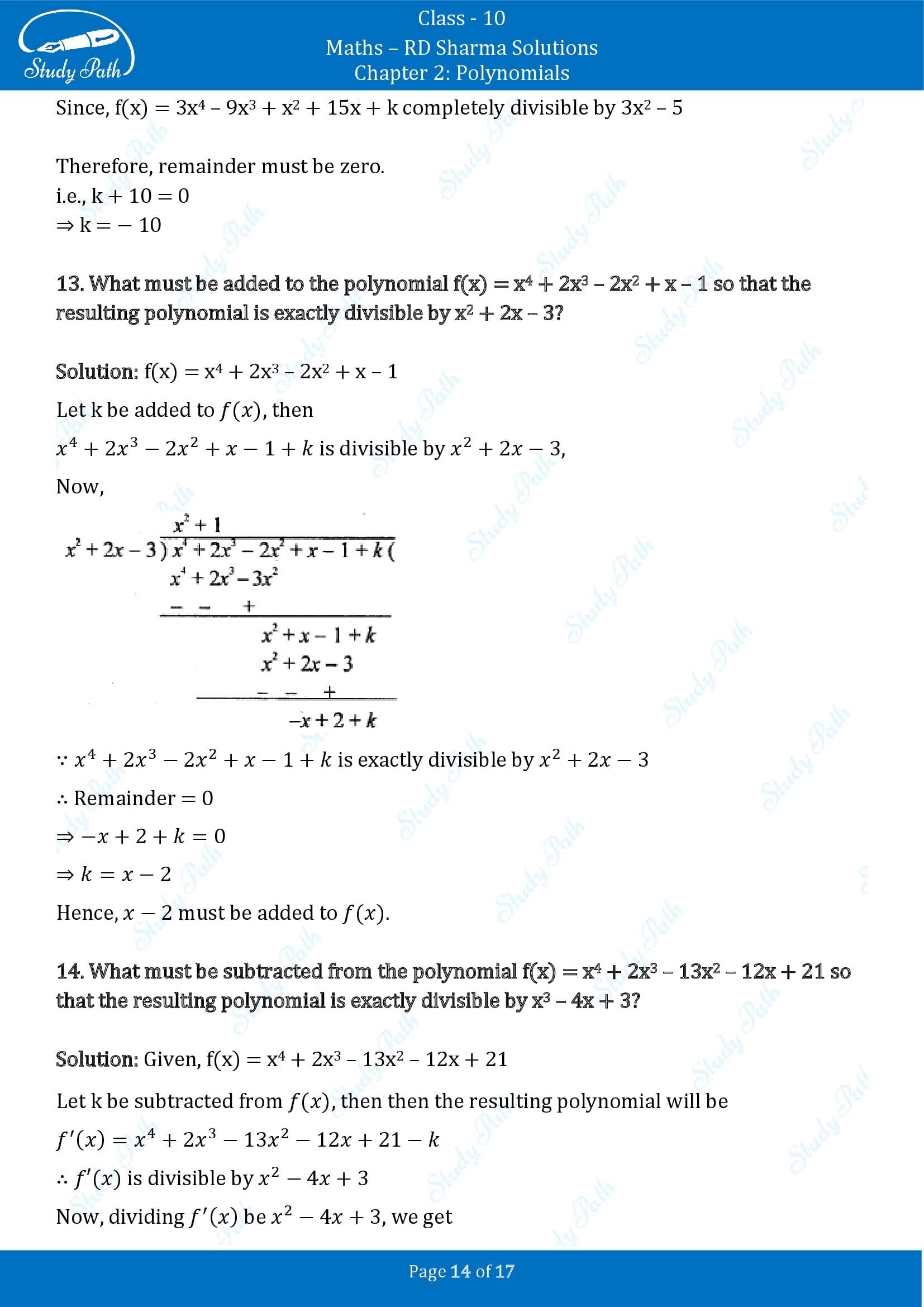 RD Sharma Solutions Class 10 Chapter 2 Polynomials Exercise 2.3 00014