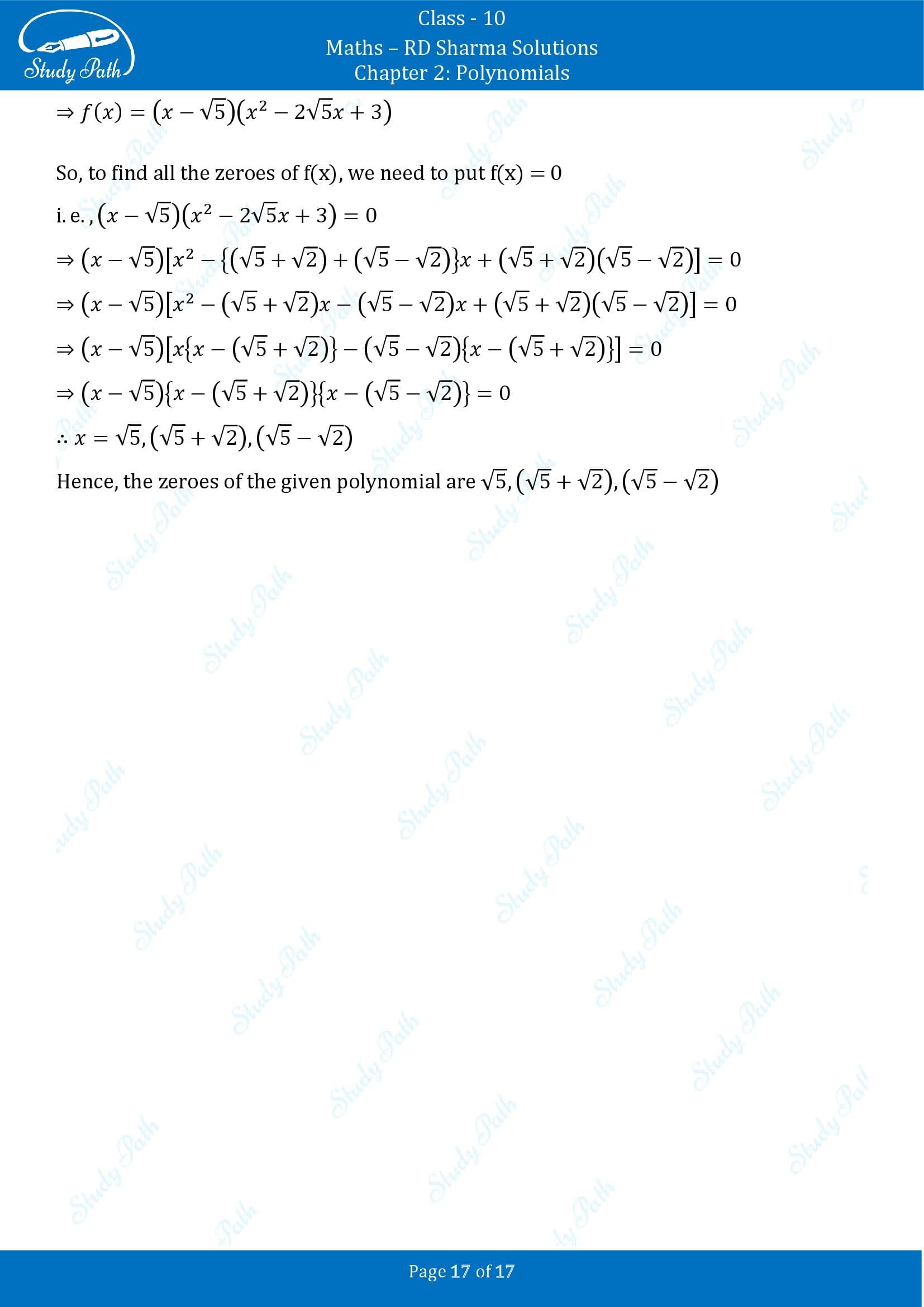RD Sharma Solutions Class 10 Chapter 2 Polynomials Exercise 2.3 00017
