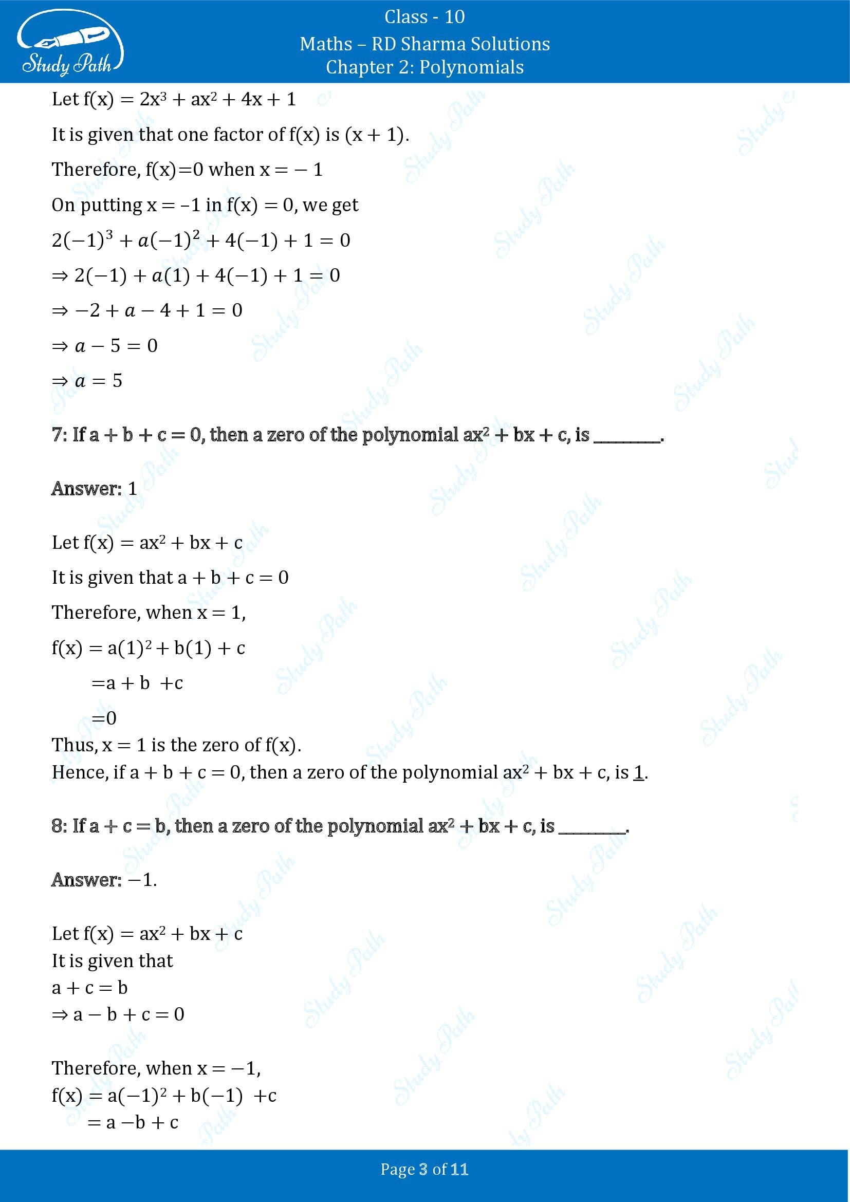 RD Sharma Solutions Class 10 Chapter 2 Polynomials Fill in the Blank Type Questions FBQs 00003