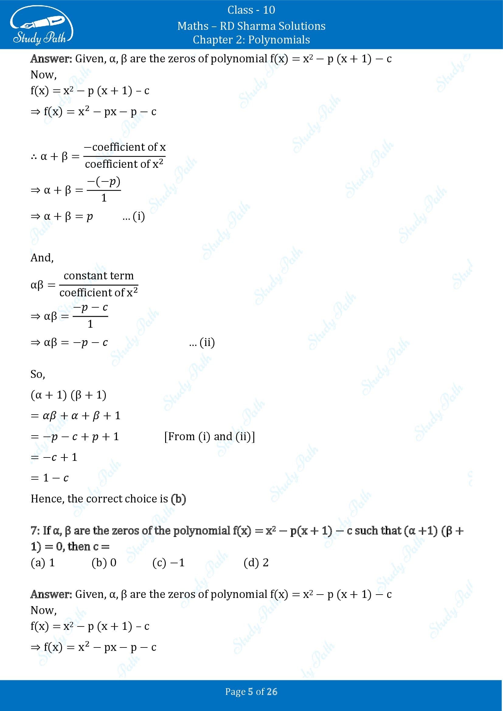 RD Sharma Solutions Class 10 Chapter 2 Polynomials Multiple Choice Questions MCQs 00005