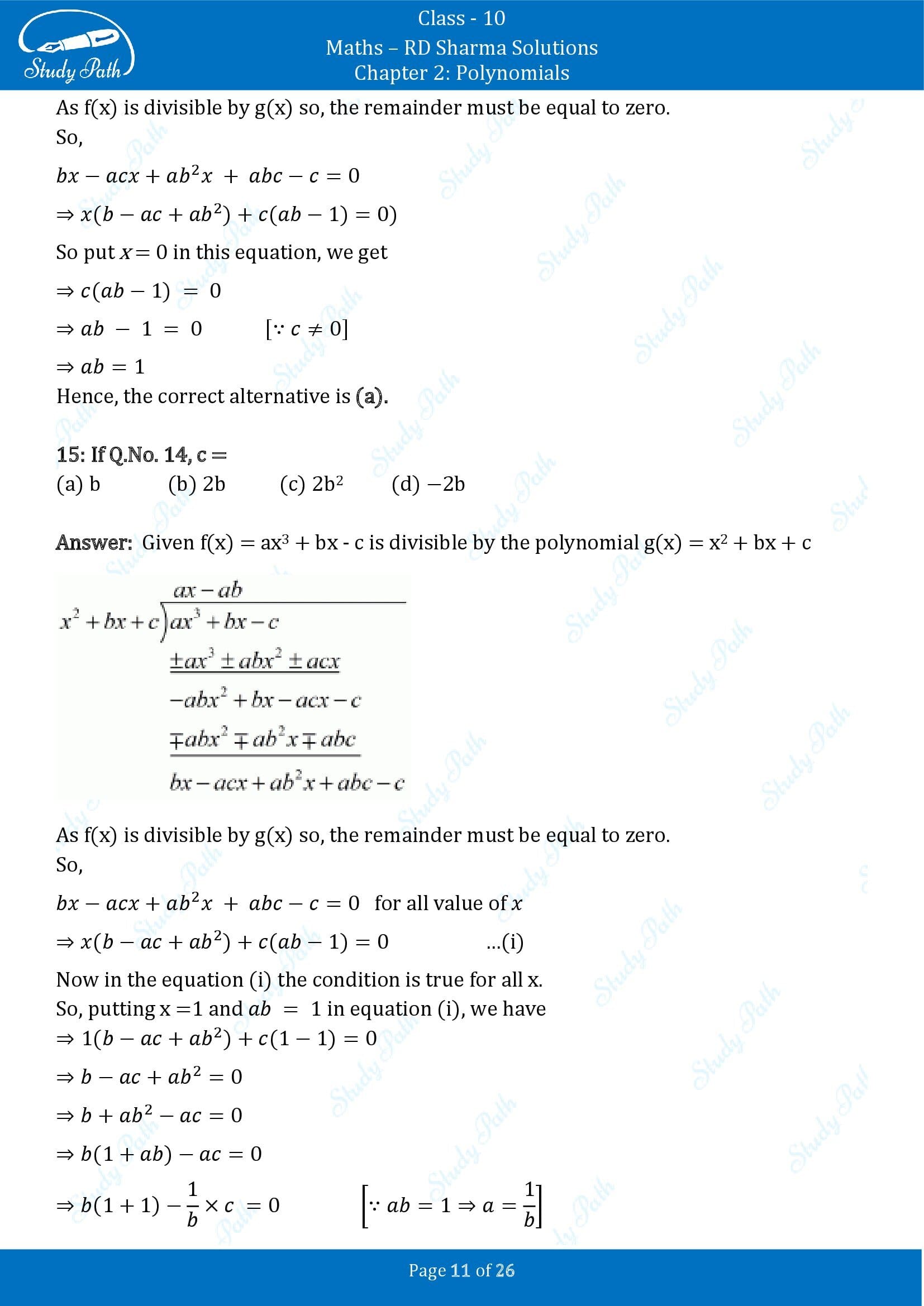 RD Sharma Solutions Class 10 Chapter 2 Polynomials Multiple Choice Questions MCQs 00011