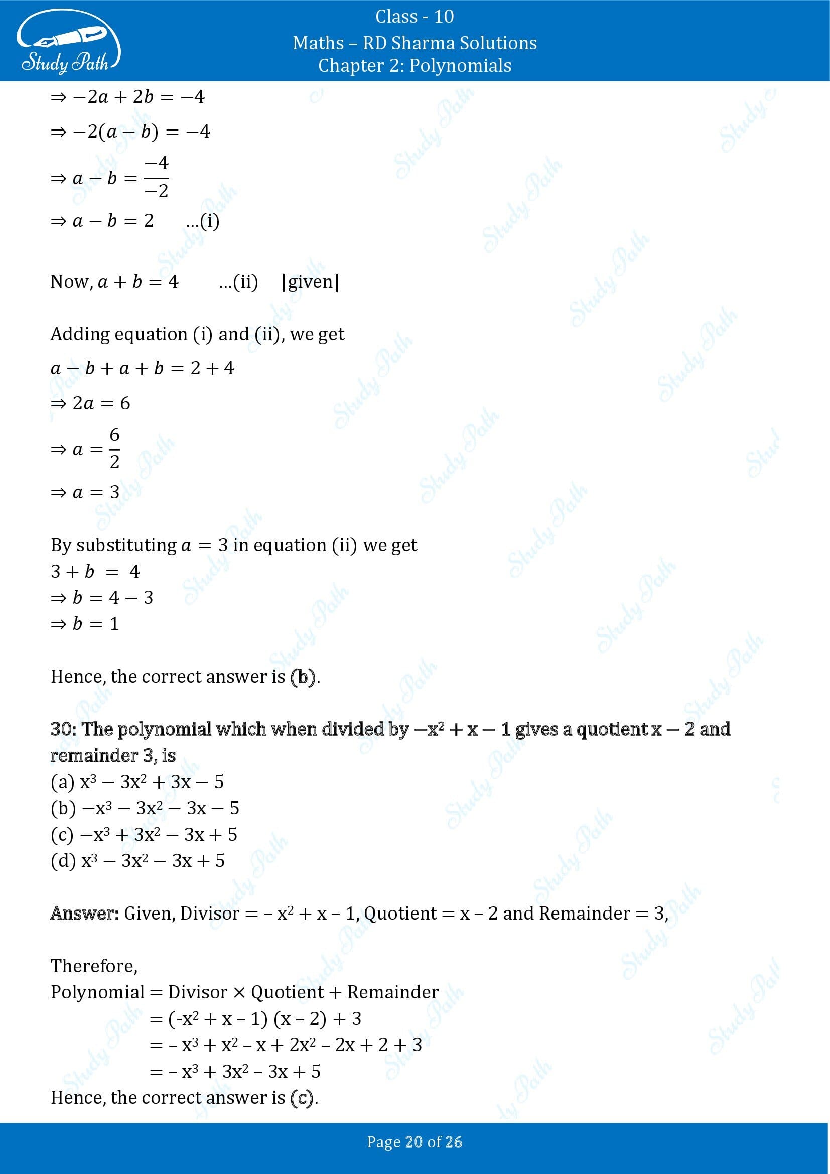 RD Sharma Solutions Class 10 Chapter 2 Polynomials Multiple Choice Questions MCQs 00020
