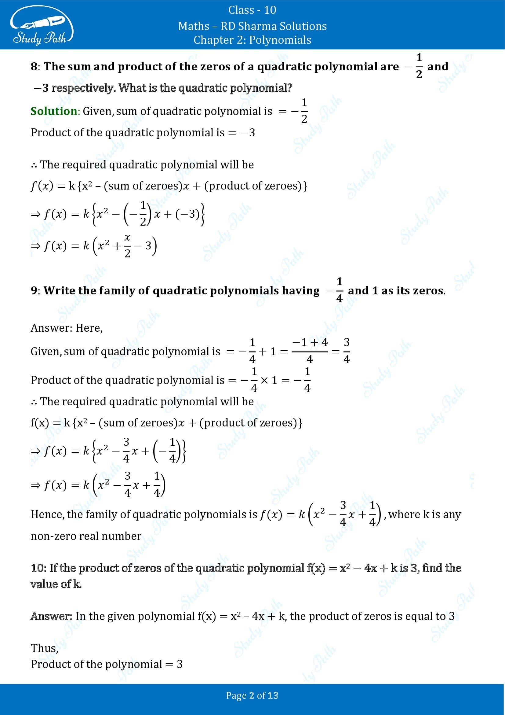 RD Sharma Solutions Class 10 Chapter 2 Polynomials Very Short Answer Type Questions VSAQs 00002