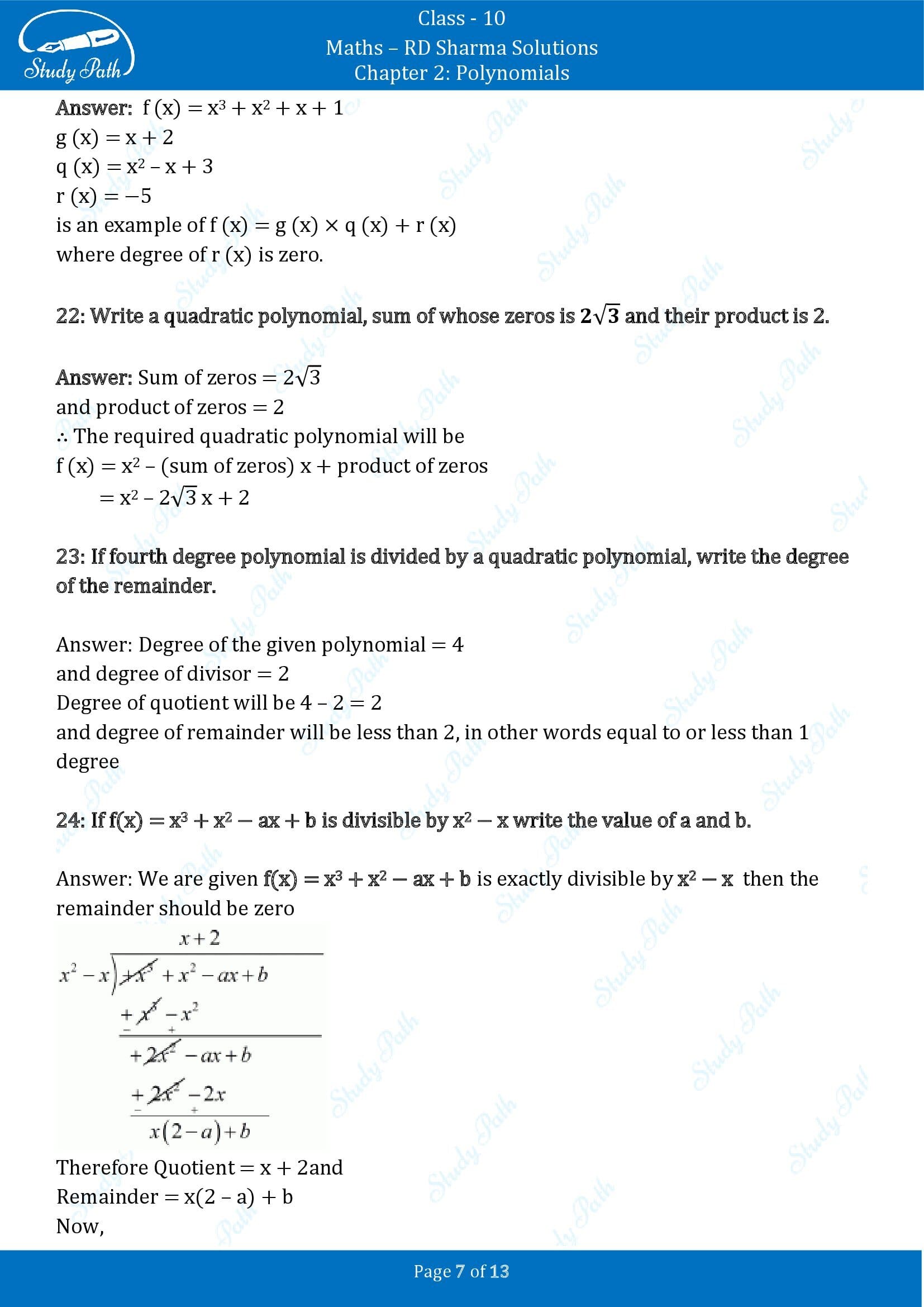 RD Sharma Solutions Class 10 Chapter 2 Polynomials Very Short Answer Type Questions VSAQs 00007