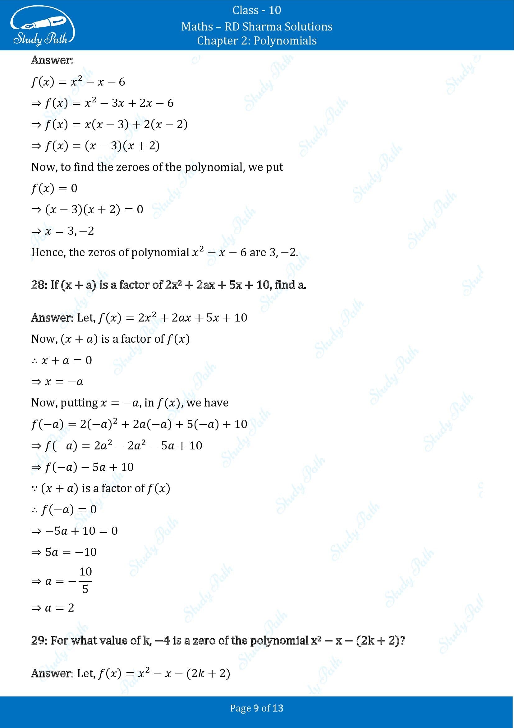 RD Sharma Solutions Class 10 Chapter 2 Polynomials Very Short Answer Type Questions VSAQs 00009