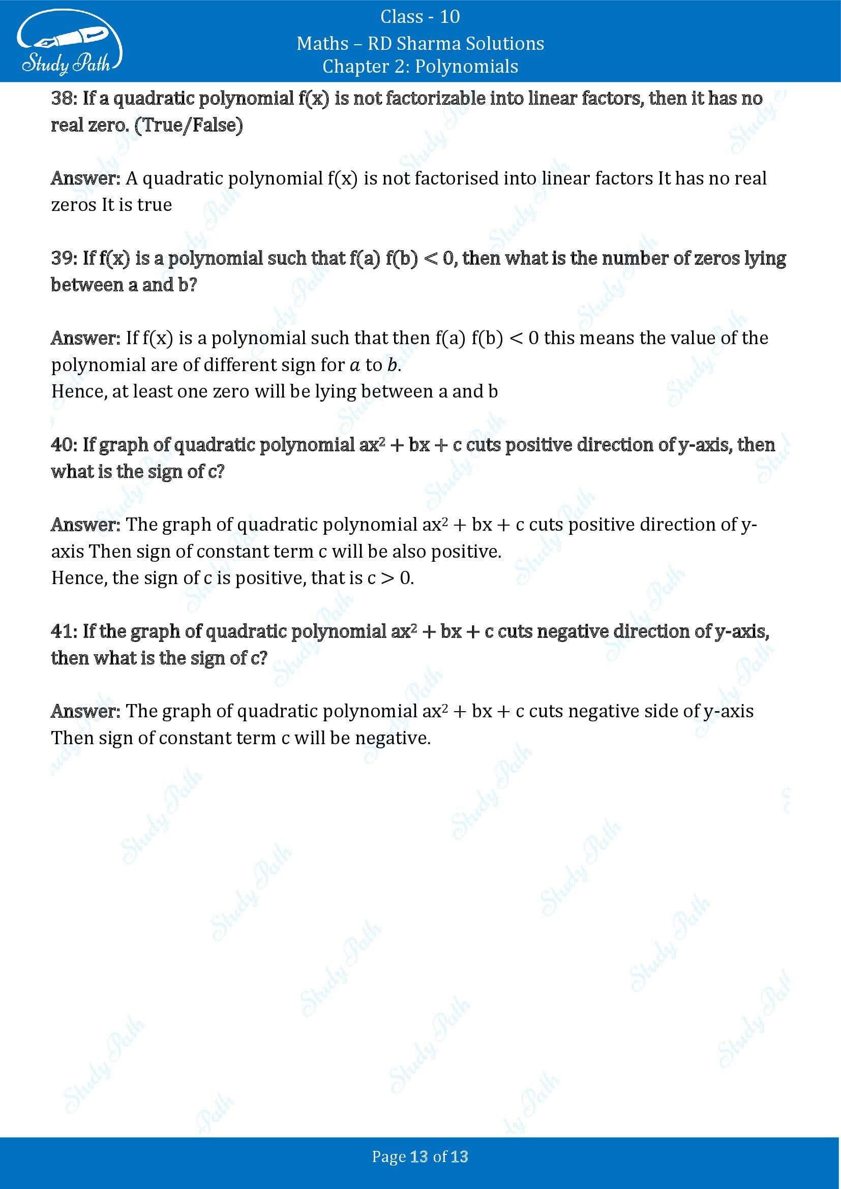 RD Sharma Solutions Class 10 Chapter 2 Polynomials Very Short Answer Type Questions VSAQs 00013