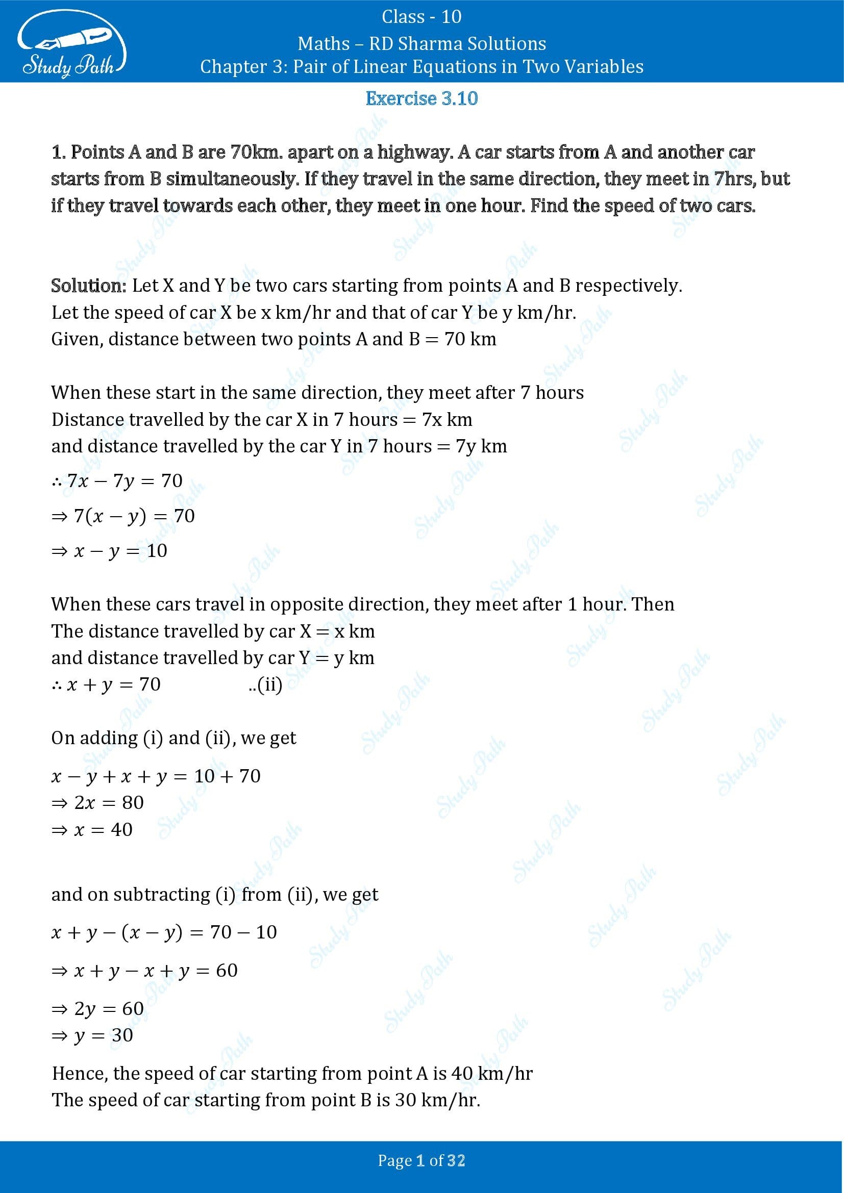 RD Sharma Solutions Class 10 Chapter 3 Pair of Linear Equations in Two Variables Exercise 3.10 00001