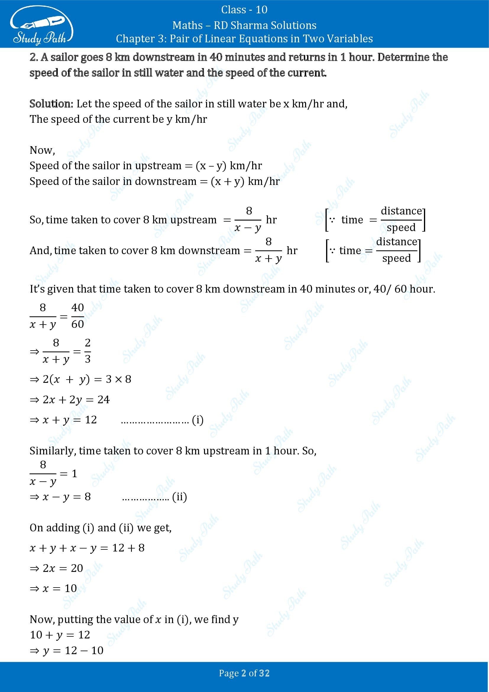 RD Sharma Solutions Class 10 Chapter 3 Pair of Linear Equations in Two Variables Exercise 3.10 00002
