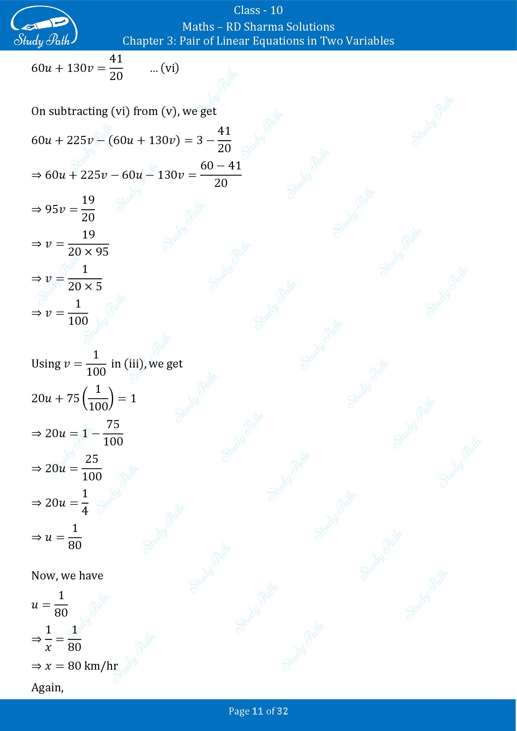 RD Sharma Solutions Class 10 Chapter 3 Pair of Linear Equations in Two Variables Exercise 3.10 00011