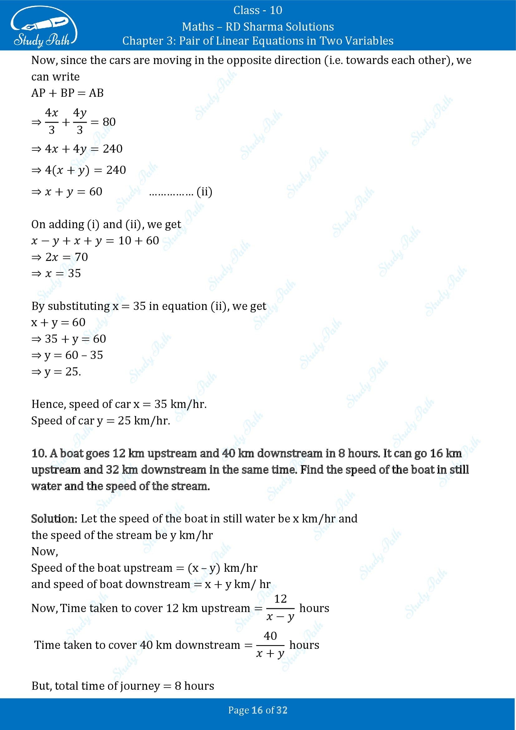 RD Sharma Solutions Class 10 Chapter 3 Pair of Linear Equations in Two Variables Exercise 3.10 00016