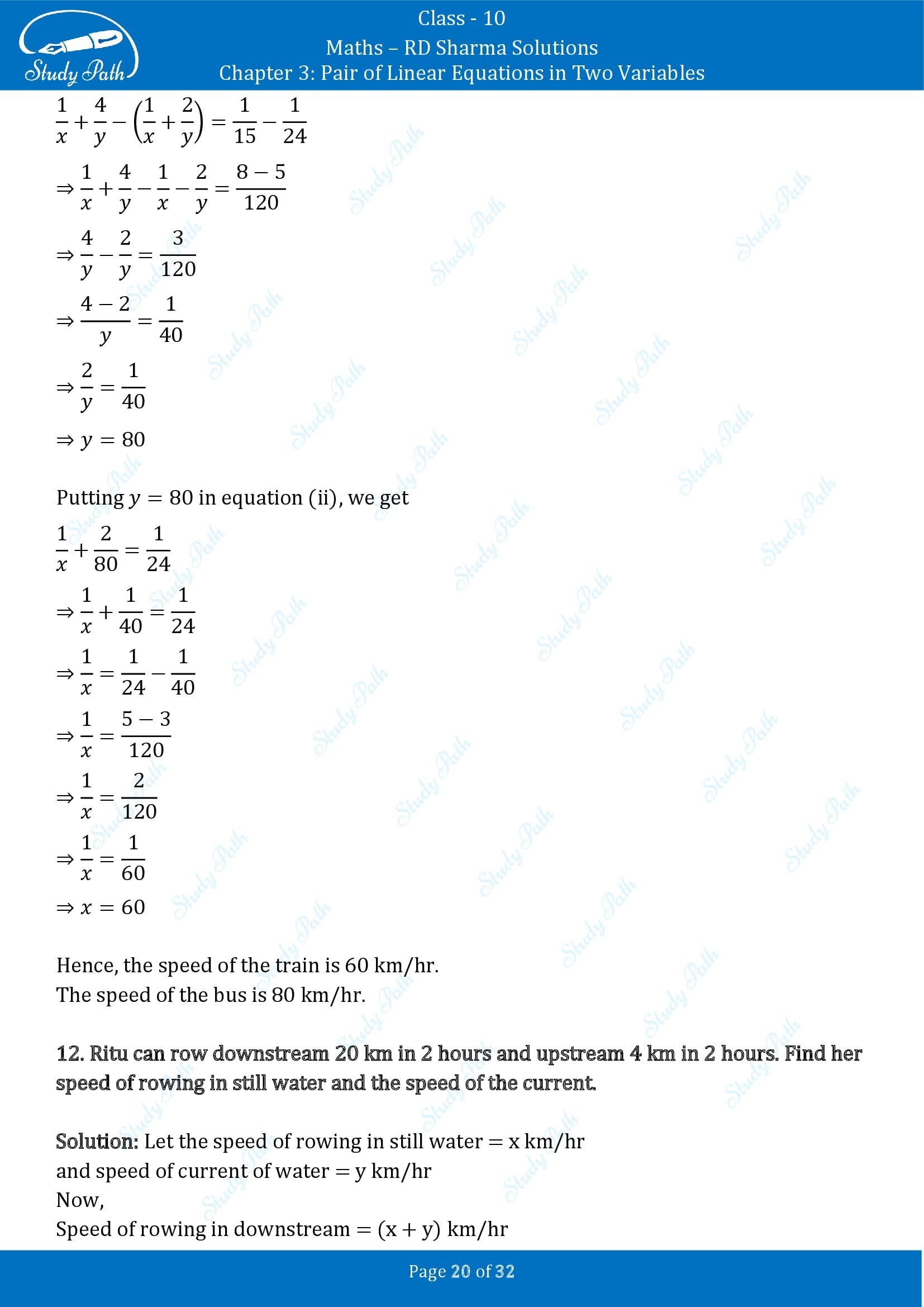 RD Sharma Solutions Class 10 Chapter 3 Pair of Linear Equations in Two Variables Exercise 3.10 00020